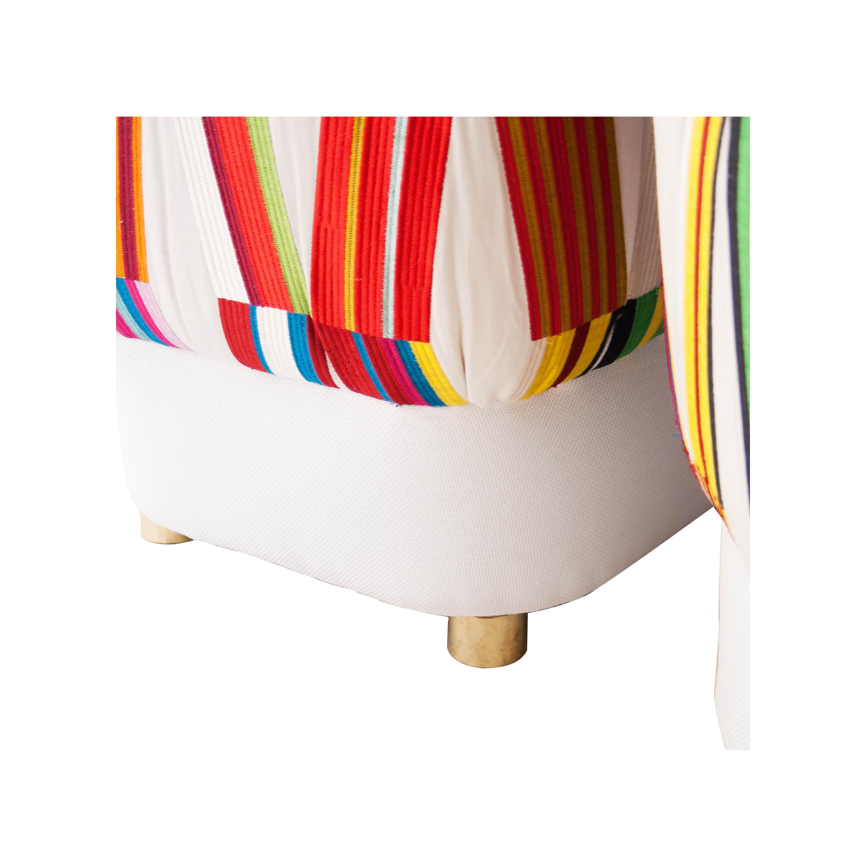 Mid-Century Modern Multicolored White Brass Italian Pouf, 1950 1