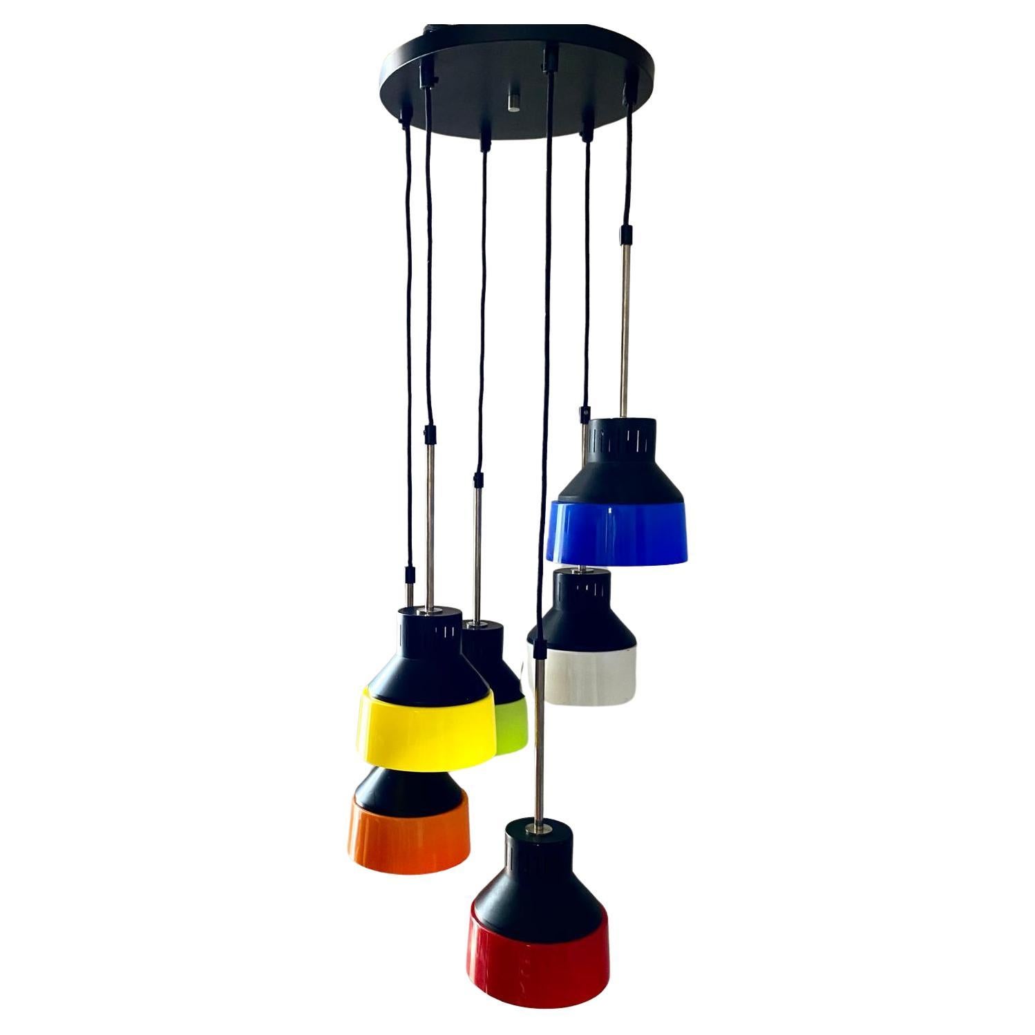 Mid Century Modern Italian Multicolor Cascade Chandelier