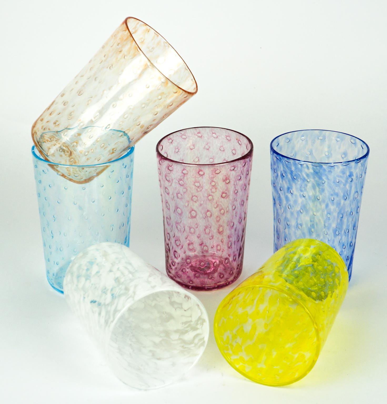 Mid-Century Modern Multicolor Set of Six Murano Drinking Glasses Tumbler For Sale 4