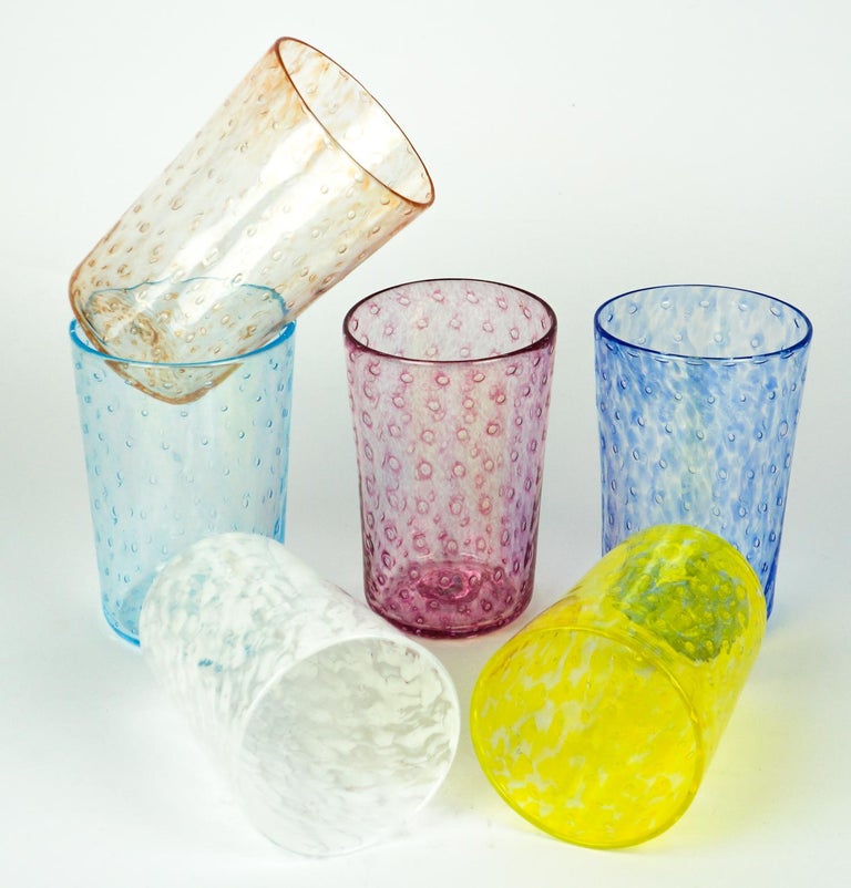 Mid-Century Modern Multicolor Set of Six Murano Drinking Glasses Tumbler For Sale 7