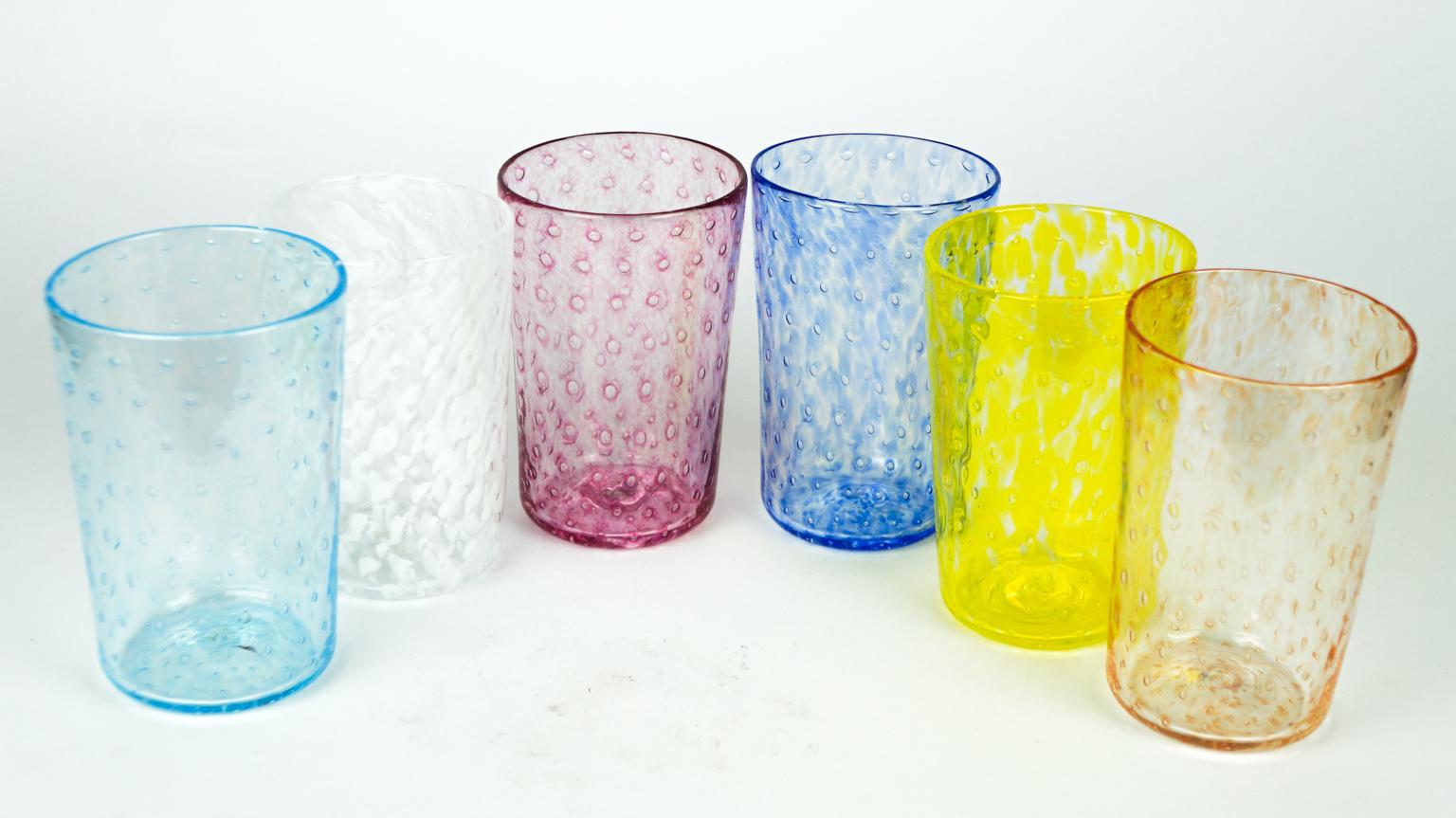 Mid-Century Modern Multicolor Set of Six Murano Drinking Glasses Tumbler For Sale 5