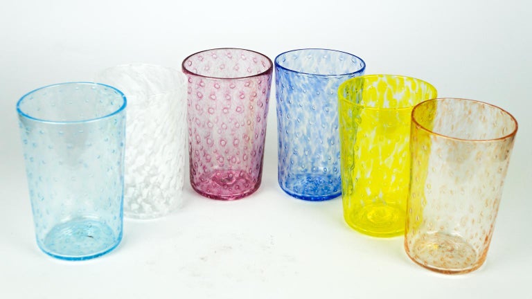 Mid-Century Modern Multicolor Set of Six Murano Drinking Glasses Tumbler For Sale 8