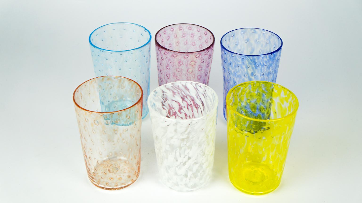 Mid-Century Modern Multicolor Set of Six Murano Drinking Glasses Tumbler For Sale 8