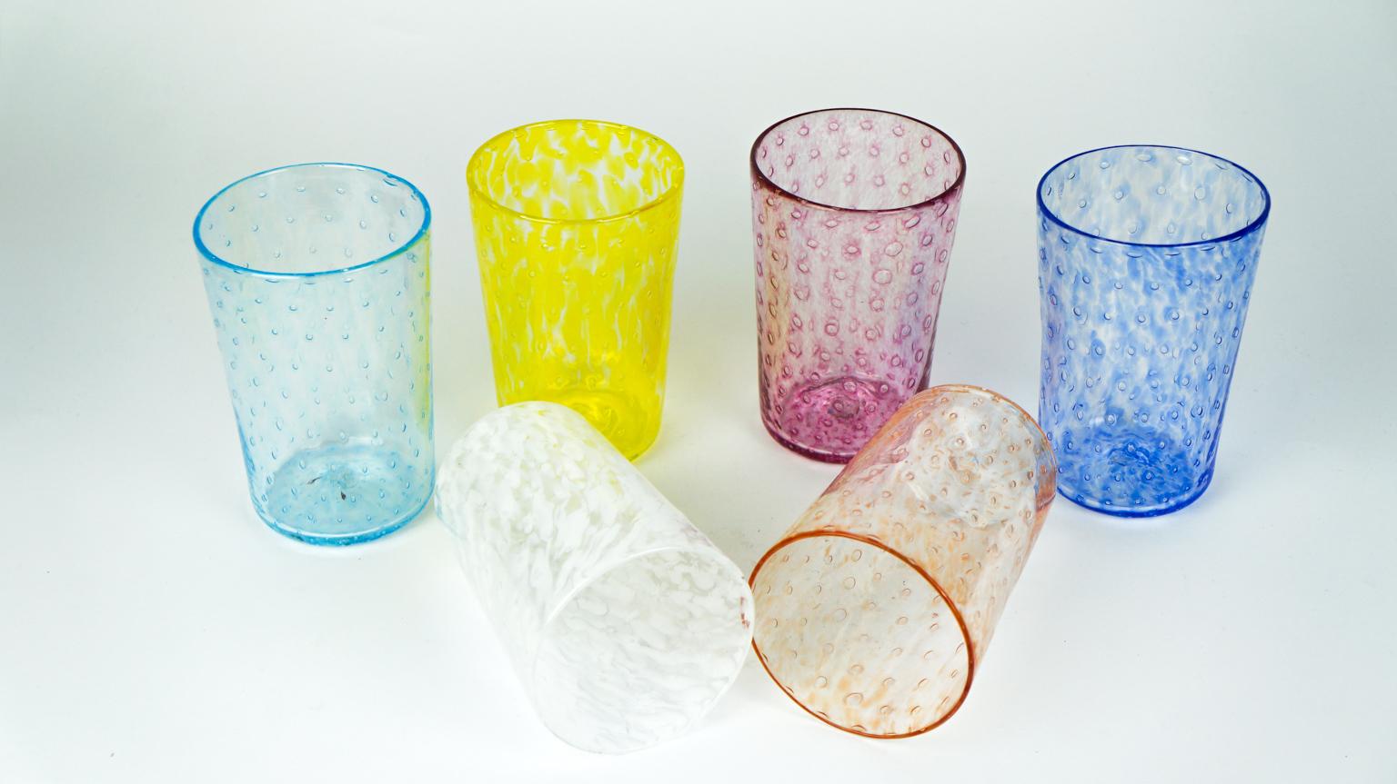 Elegant set of six handmade Murano drinking glasses with working to 