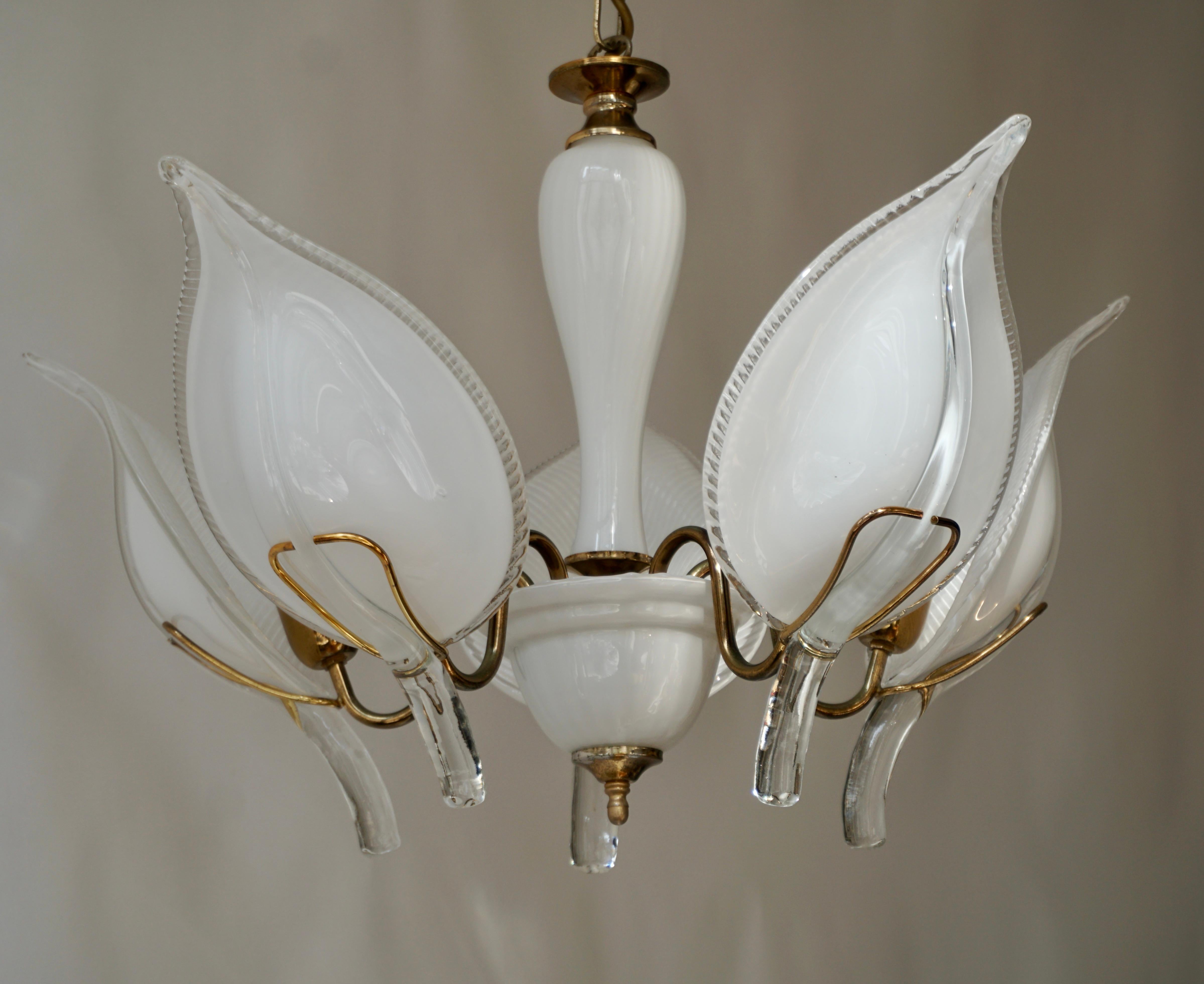 Mid-Century Modern Murano 5 Leaf Chandelier by Franco Luce For Sale 3
