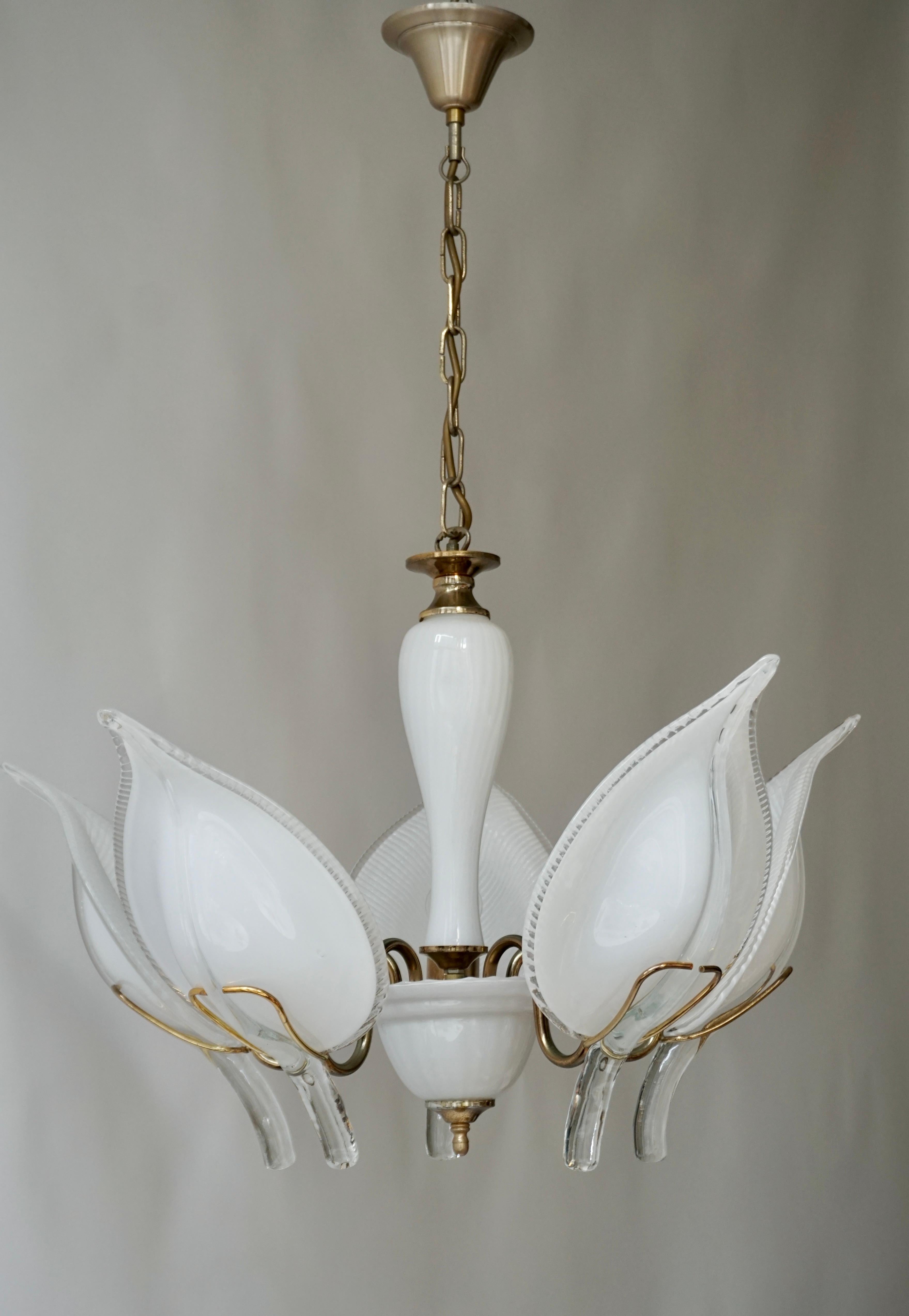 Mid-Century Modern Murano 5 Leaf Chandelier by Franco Luce For Sale 1