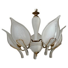 Mid-Century Modern Murano 5 Leaf Chandelier by Franco Luce