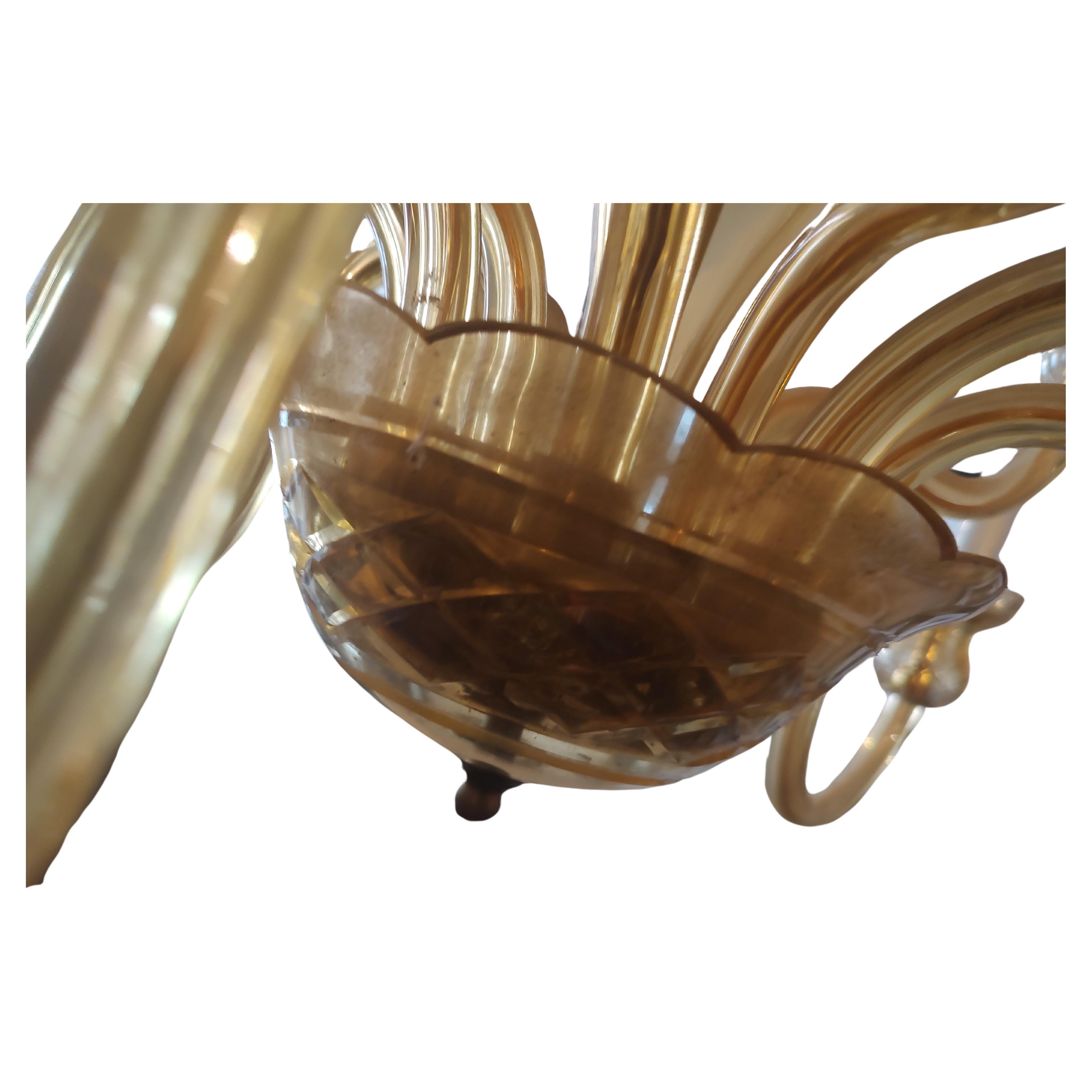 Araña de 12 brazos de cristal ámbar de Murano moderno de mediados de siglo C1960 Italia en venta 1