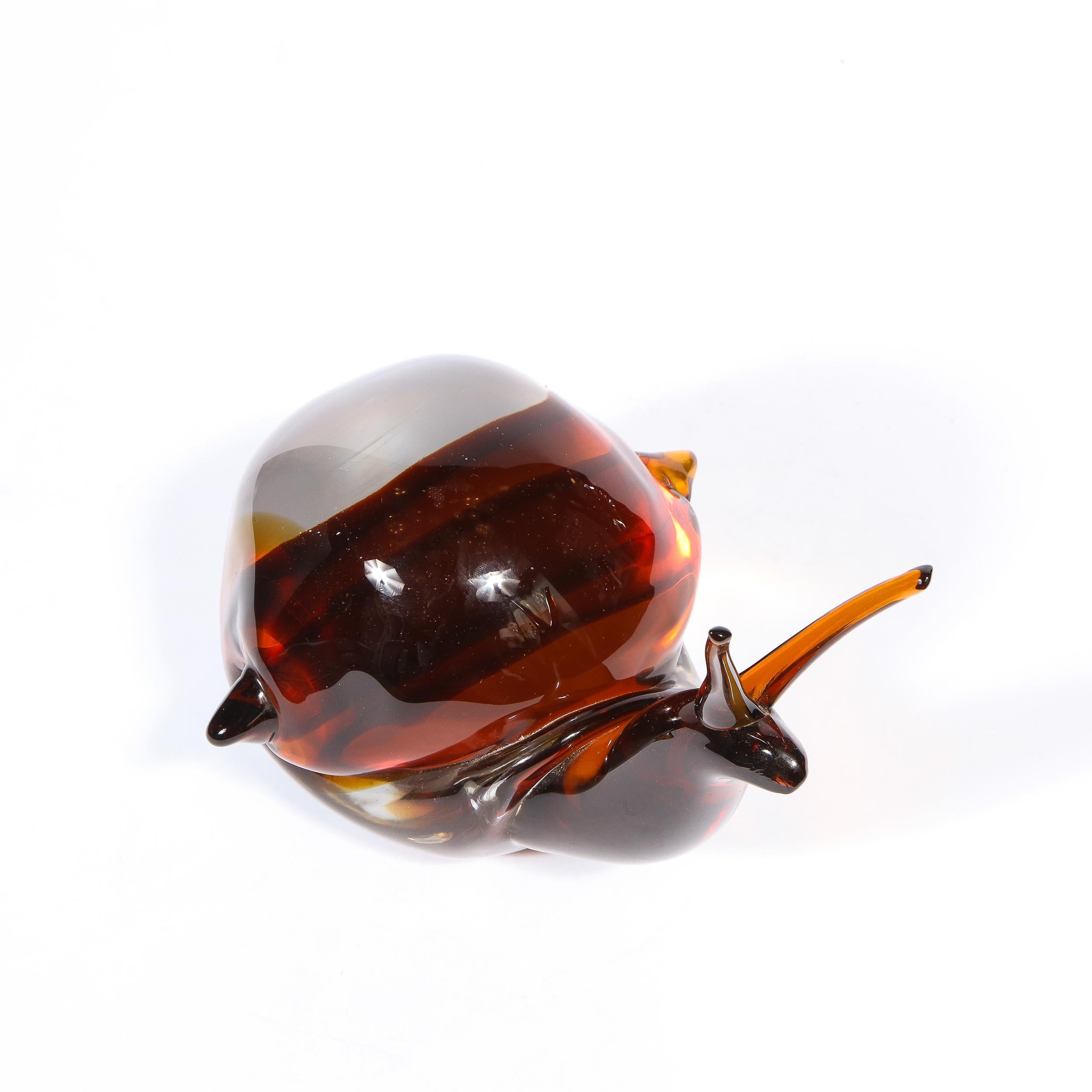 Mid-Century Modern Murano Amber Glass Art Snail Sculpture by Licio Zanetti 1
