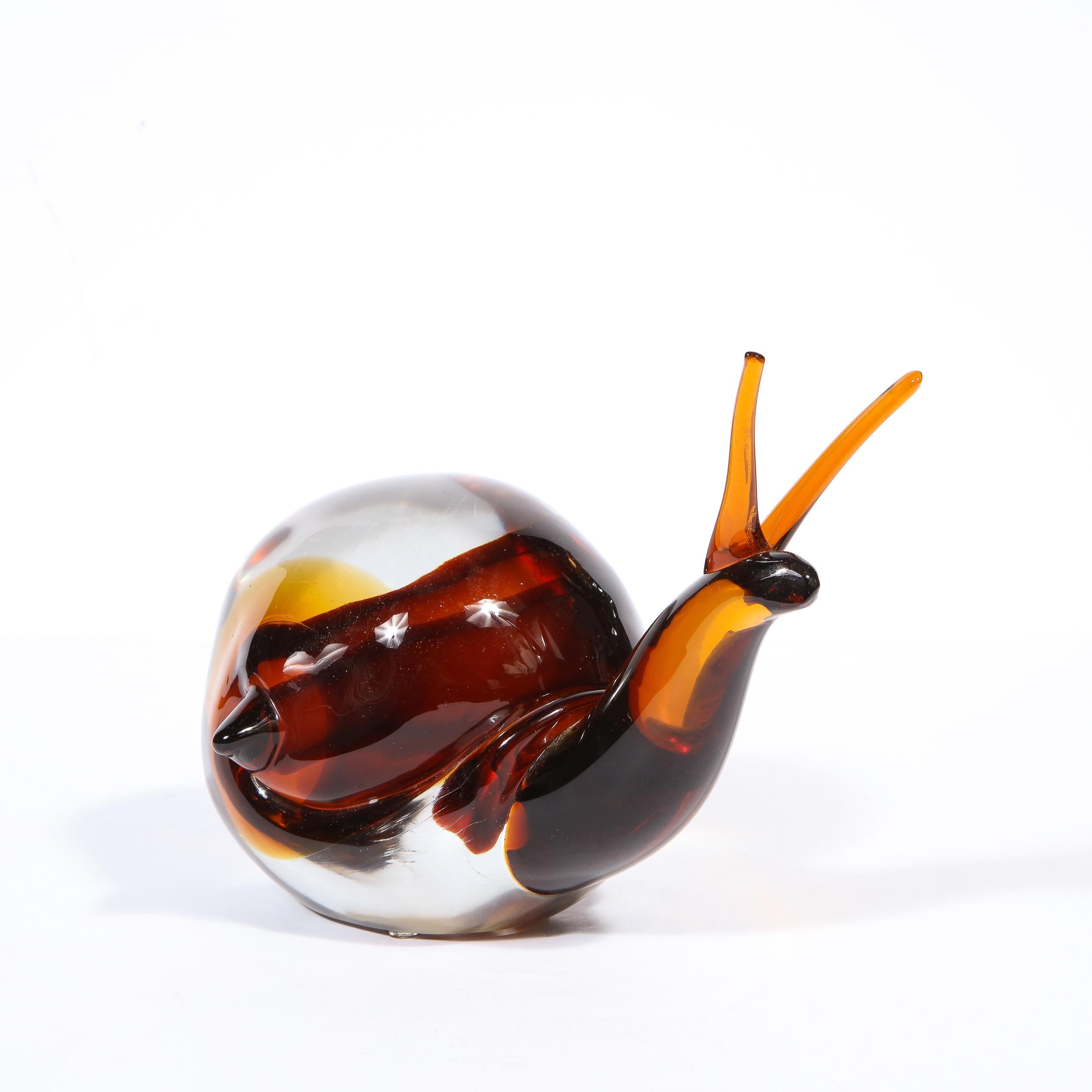 italien Sculpture d'escargot d'art en verre ambré de Murano, mi-siècle moderne, par Licio Zanetti  en vente