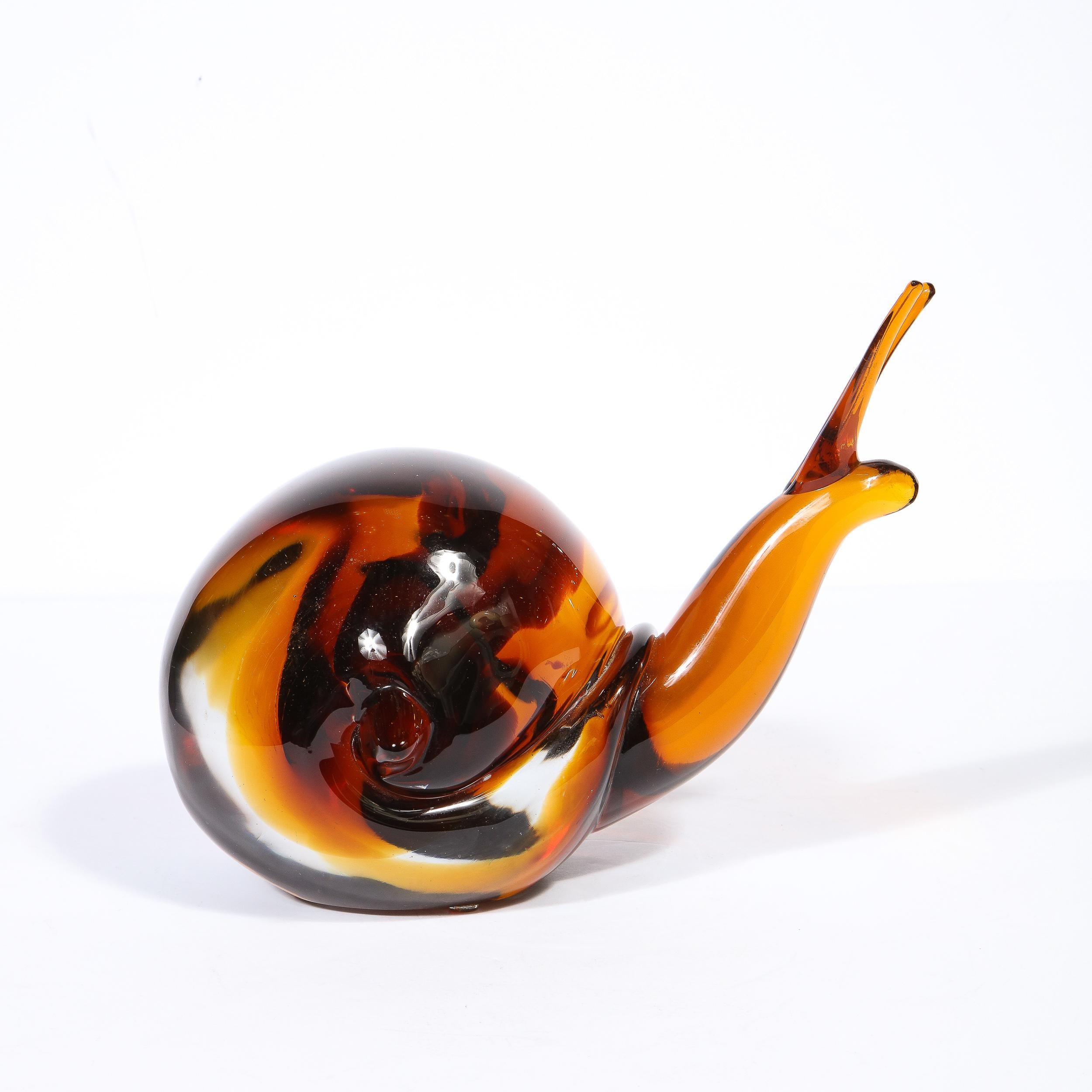 Sculpture d'escargot d'art en verre ambré de Murano, mi-siècle moderne, par Licio Zanetti  Excellent état - En vente à New York, NY