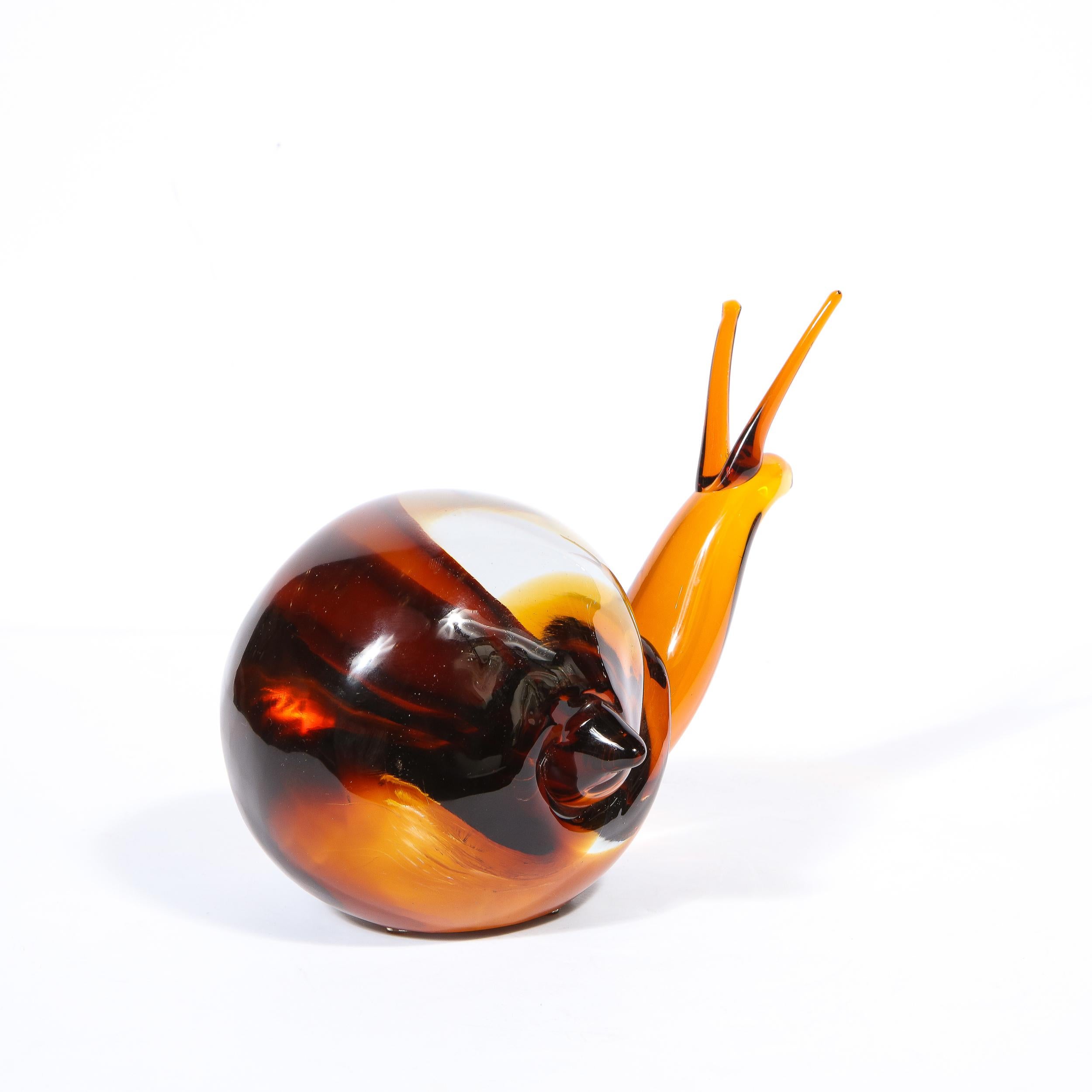 Italian Mid-Century Modern Murano Amber Glass Art Snail Sculpture by Licio Zanetti  For Sale