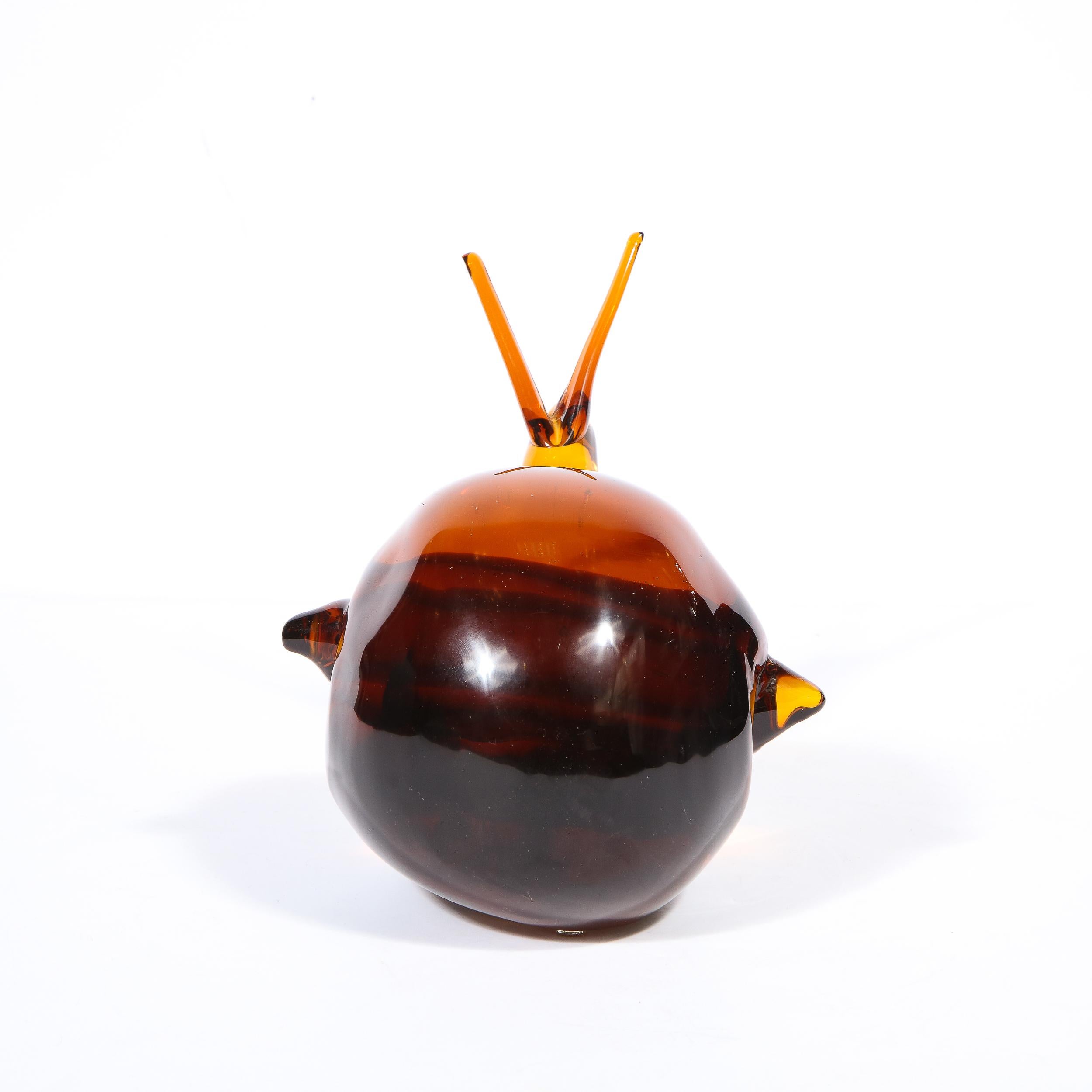 Mid-Century Modern Murano Amber Glass Art Snail Sculpture by Licio Zanetti  In Excellent Condition For Sale In New York, NY