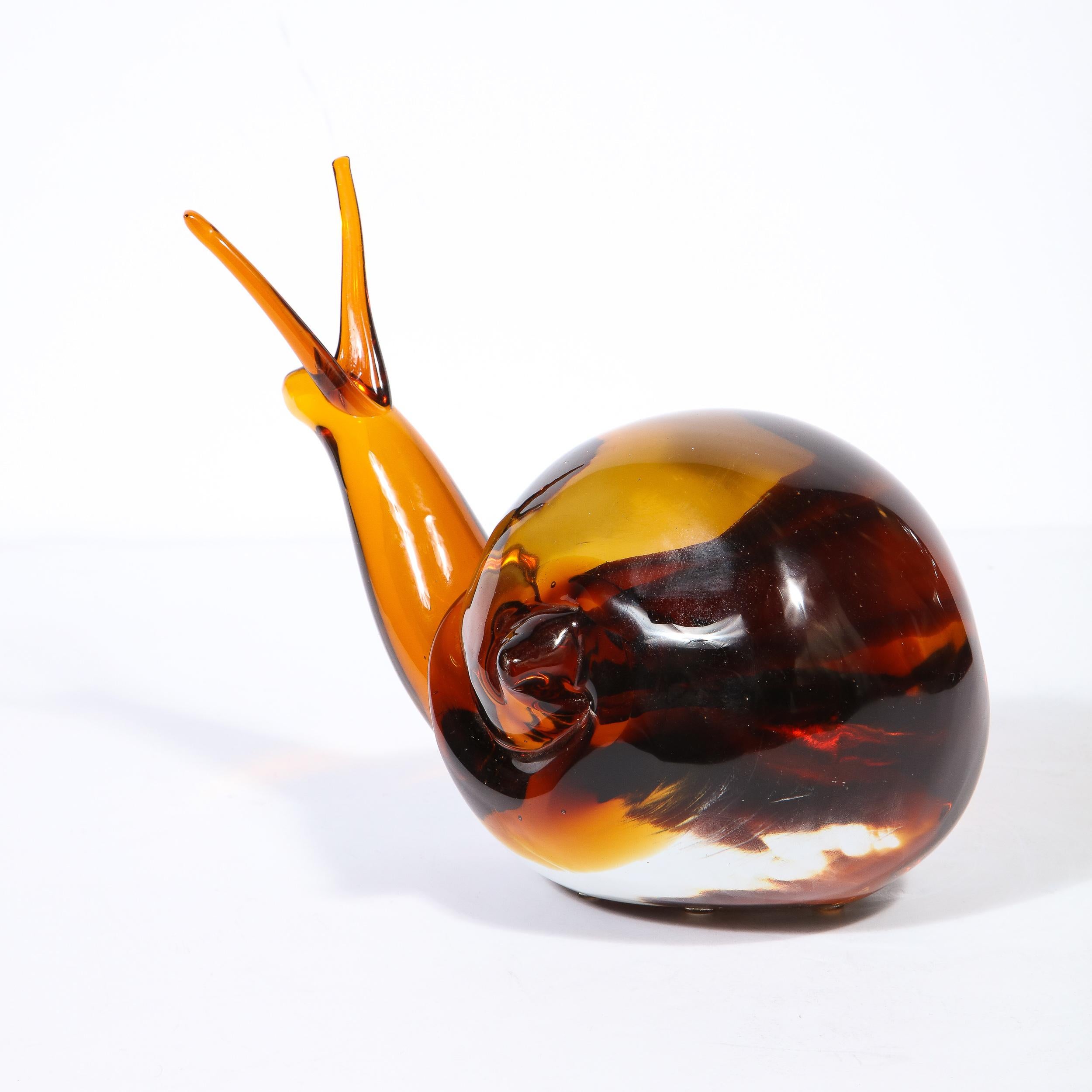 Late 20th Century Mid-Century Modern Murano Amber Glass Art Snail Sculpture by Licio Zanetti  For Sale