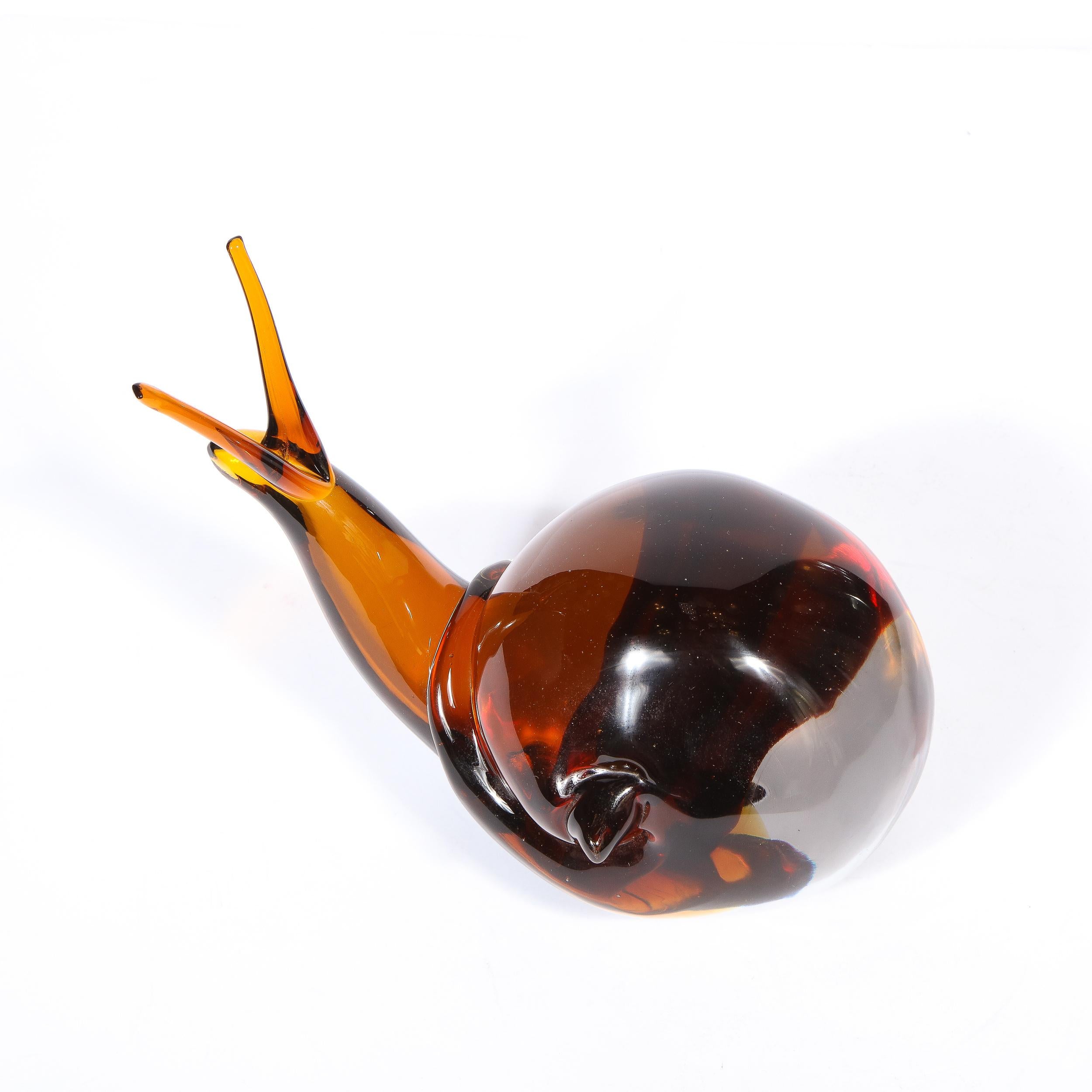 Murano Glass Mid-Century Modern Murano Amber Glass Art Snail Sculpture by Licio Zanetti  For Sale