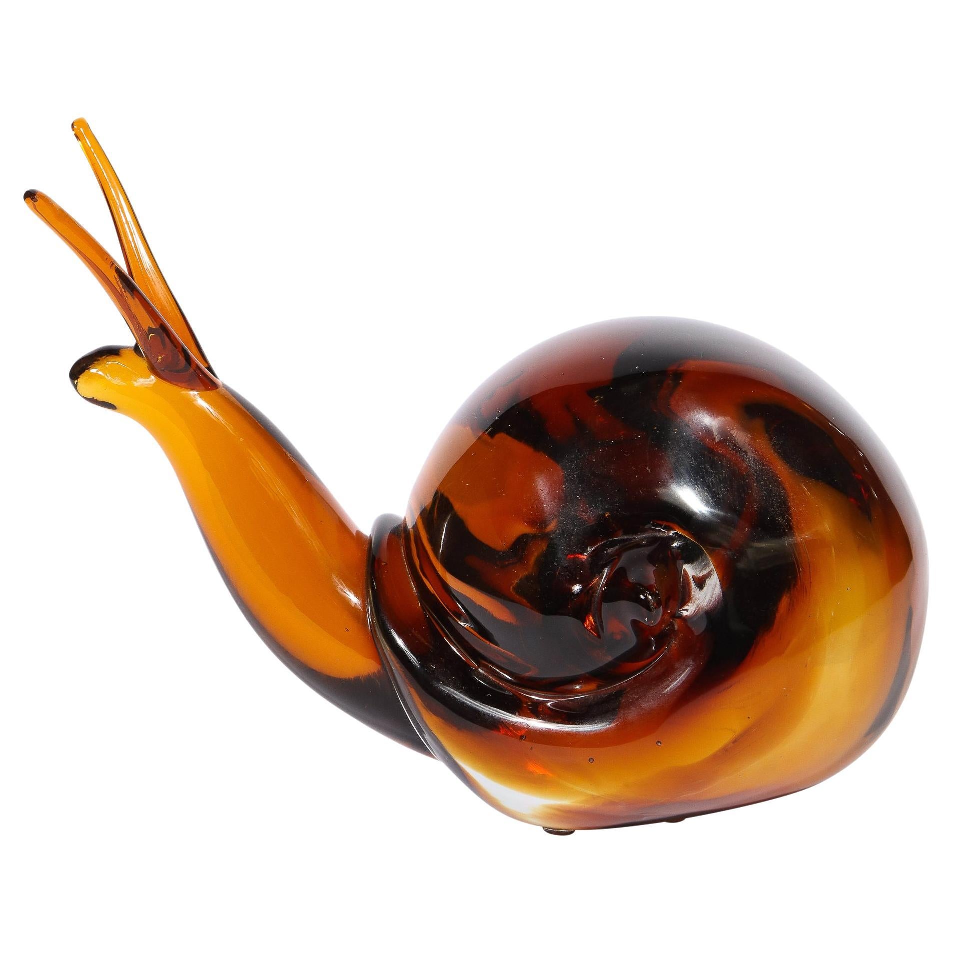 Mid-Century Modern Murano Amber Glass Art Snail Sculpture by Licio Zanetti 