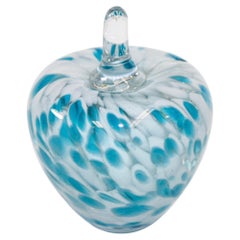 Mid-Century Modern Murano Art Glass Blue and Clear Apple Sculpture Paperweight