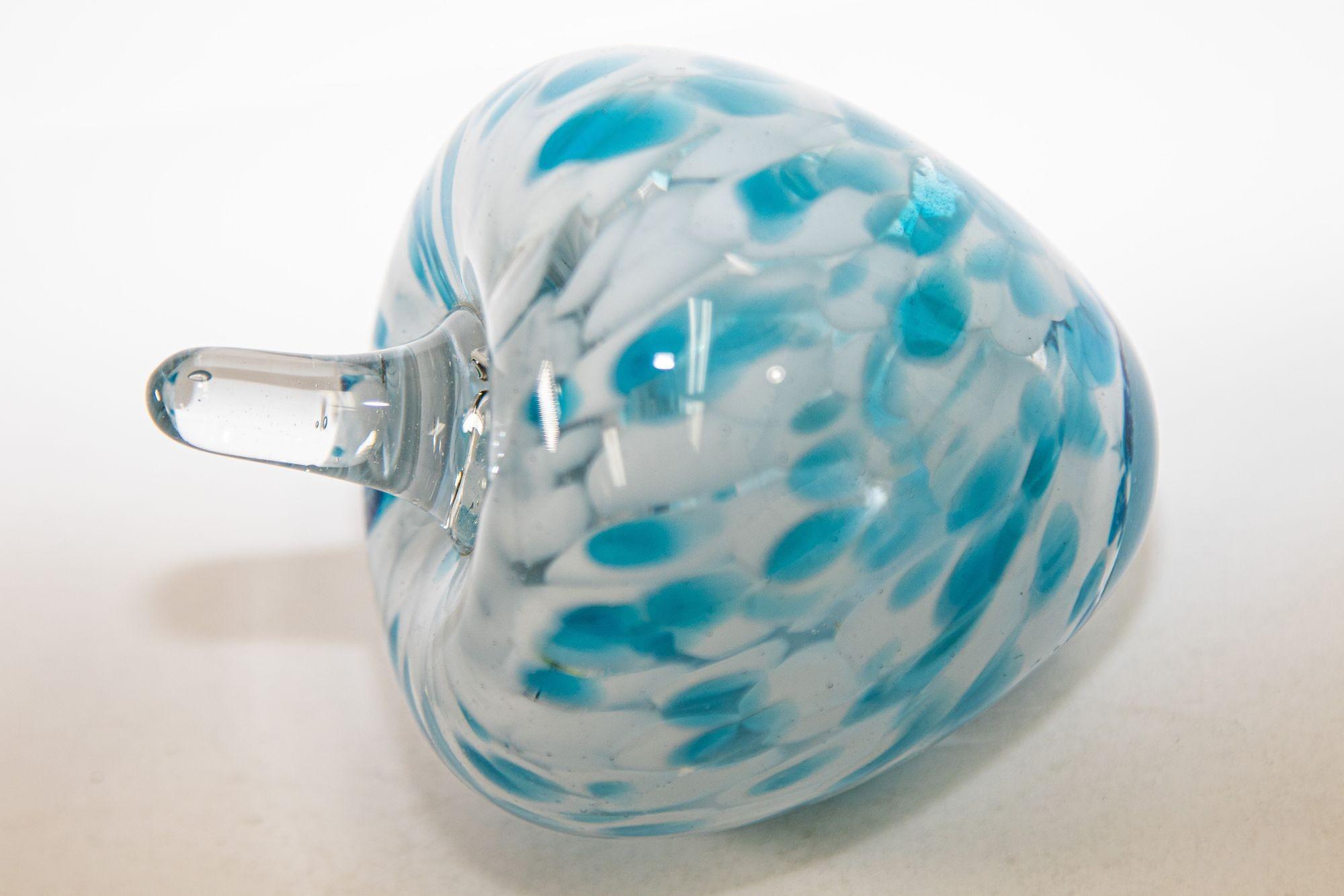 Italian Mid-Century Modern Murano Art Glass Blue and Clear Apple Sculpture Paperweight For Sale