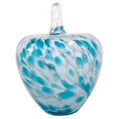 Retro Mid-Century Modern Murano Art Glass Blue and Clear Apple Sculpture Paperweight