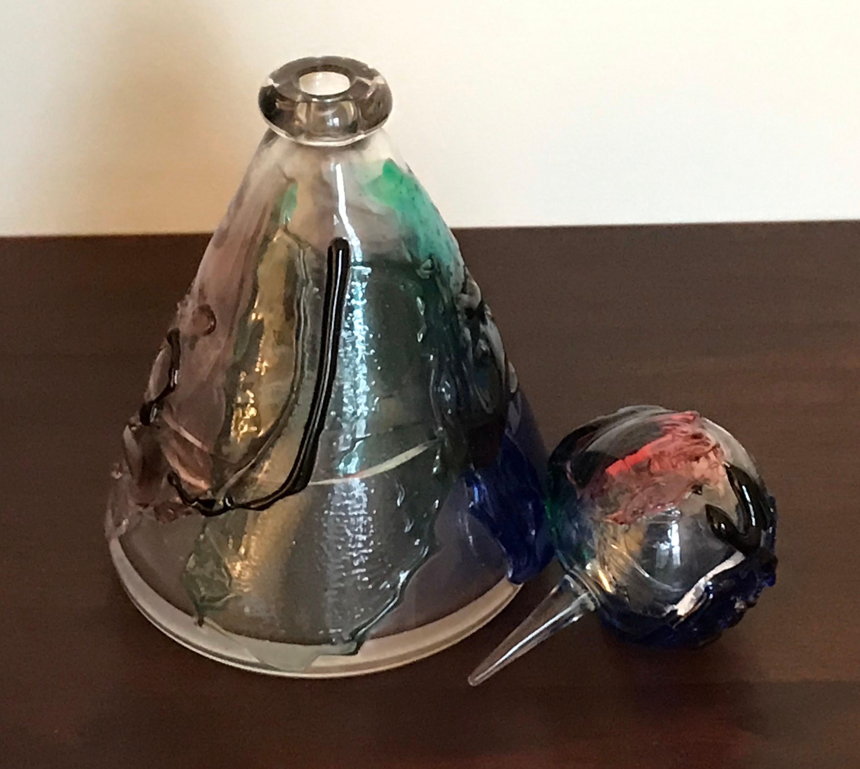 Mid-Century Modern Murano Art Glass Decanter, Hand Blown, Italy, Signed In Good Condition For Sale In Bedford Hills, NY
