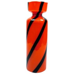 Mid-Century Modern Murano Art Glass Vase Orange Purple Stripes Estate Find