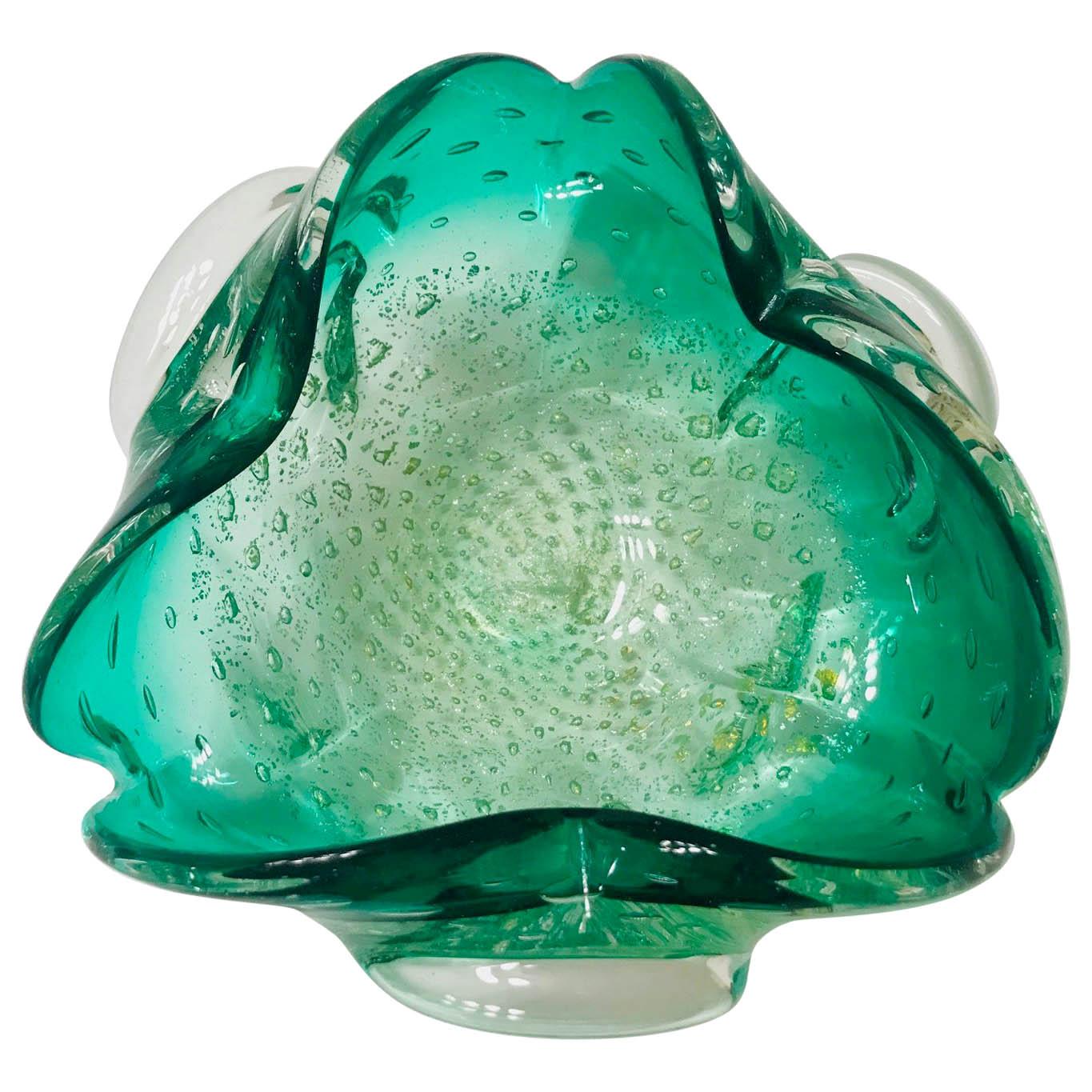 Cendrier ou bol moderne de Murano du milieu du siècle dernier vert émeraude, Italie, vers les années 1950