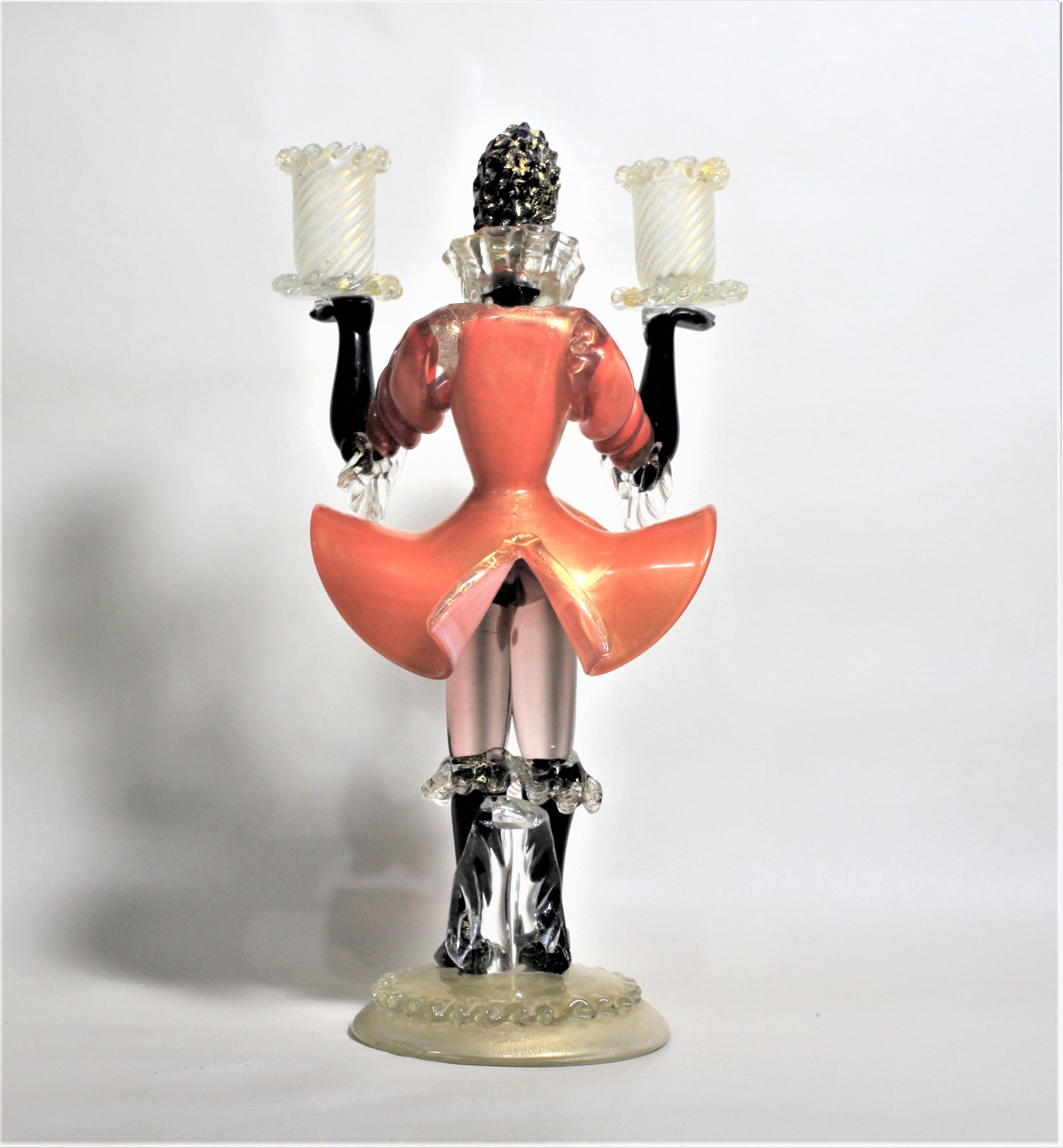 Hand-Crafted Mid-Century Modern Murano Barovier Art Glass Figural Double Candlestick For Sale
