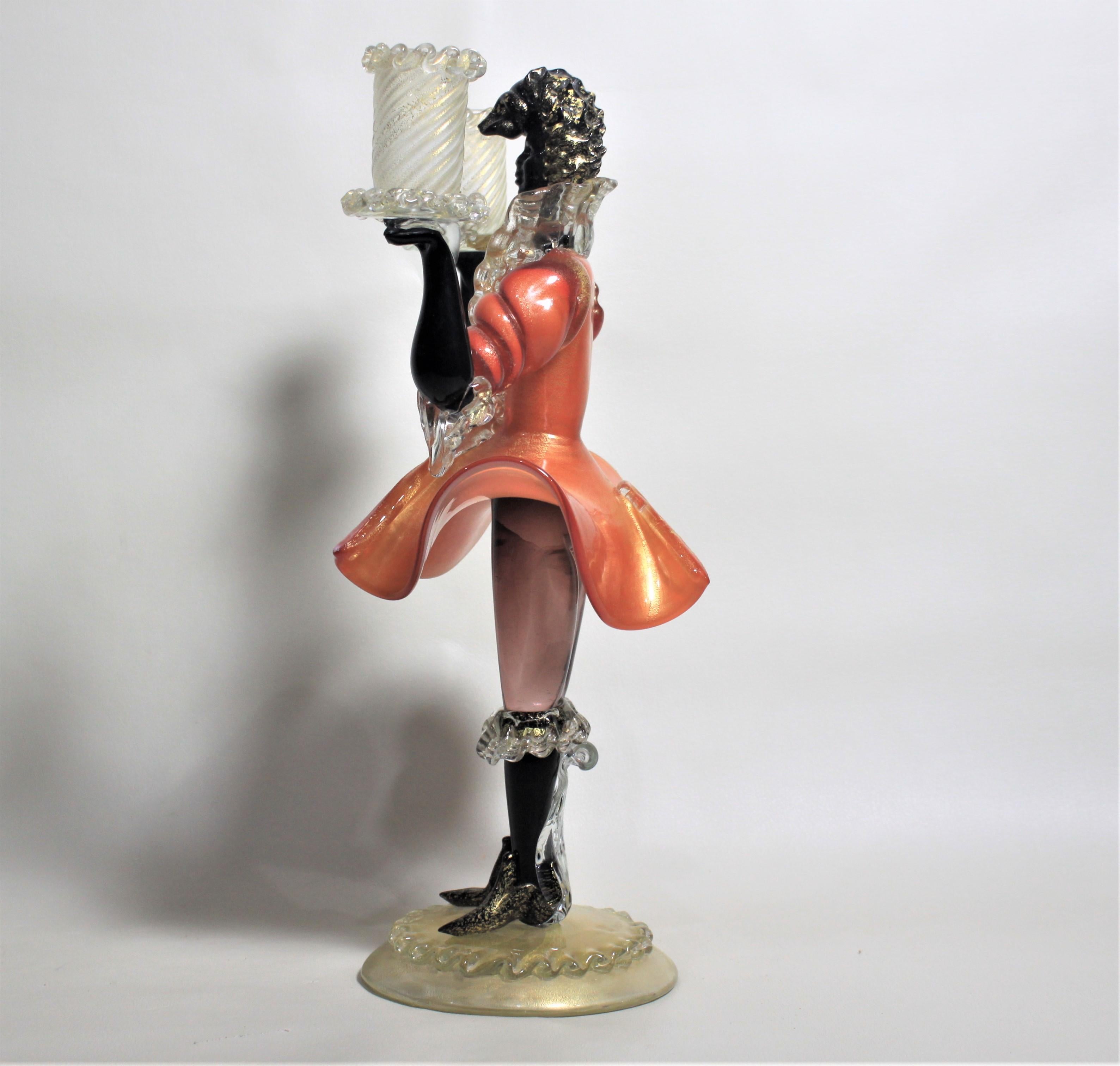 Mid-Century Modern Murano Barovier Art Glass Figural Double Candlestick In Good Condition For Sale In Hamilton, Ontario