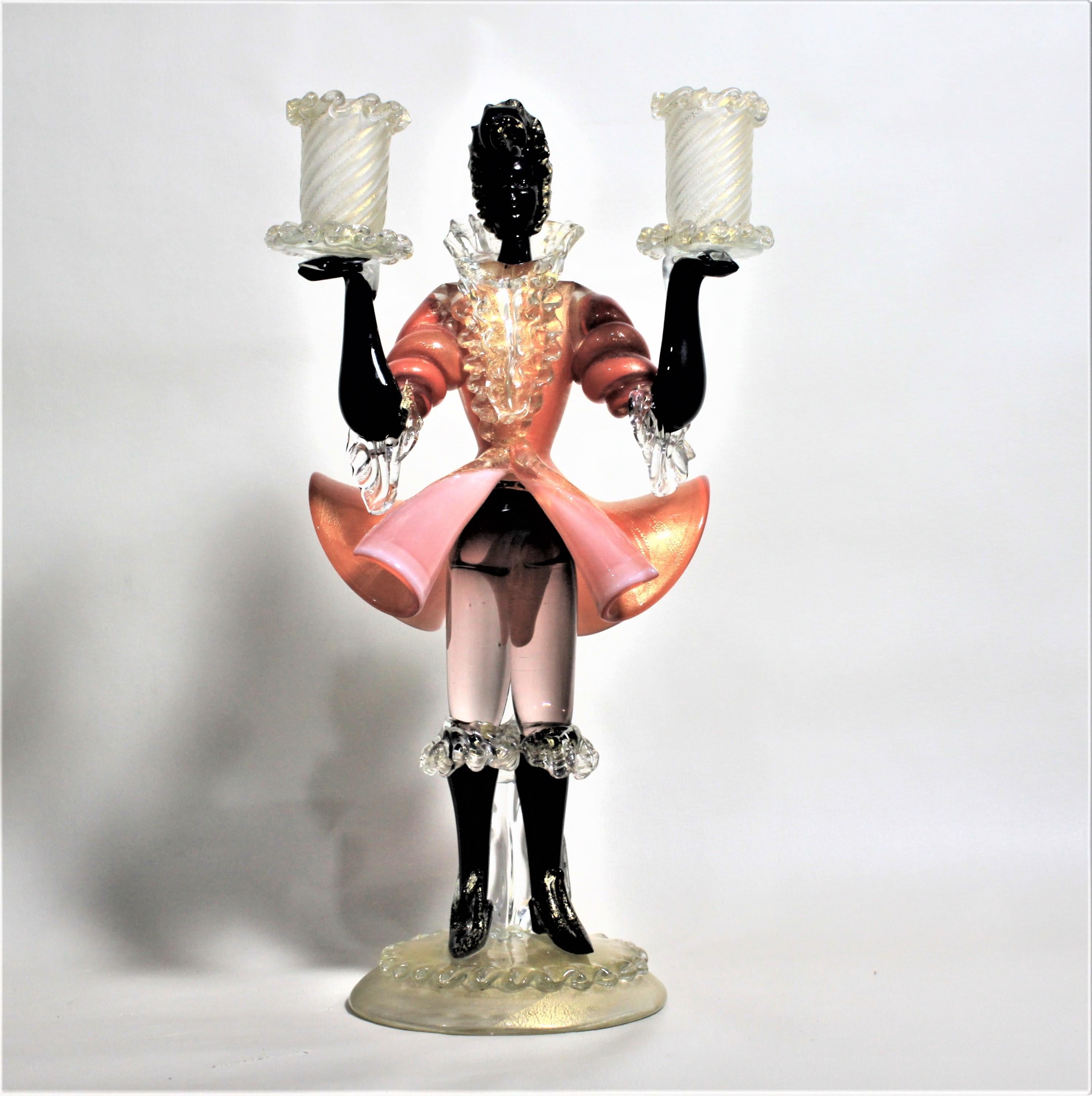 20th Century Mid-Century Modern Murano Barovier Art Glass Figural Double Candlestick For Sale