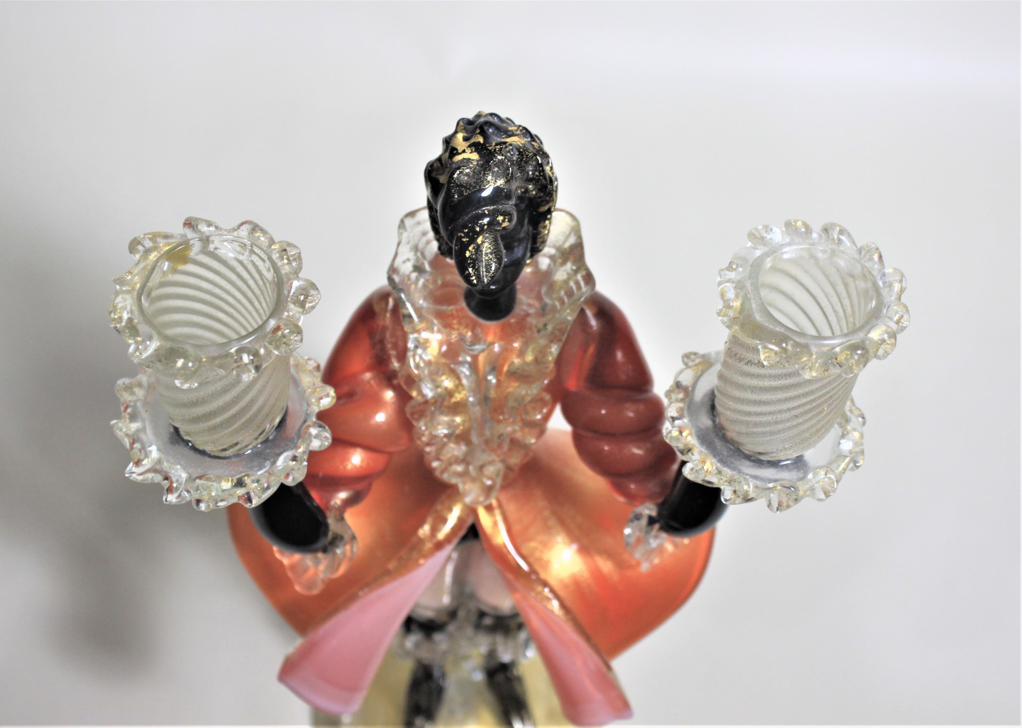 Mid-Century Modern Murano Barovier Art Glass Figural Double Candlestick For Sale 2