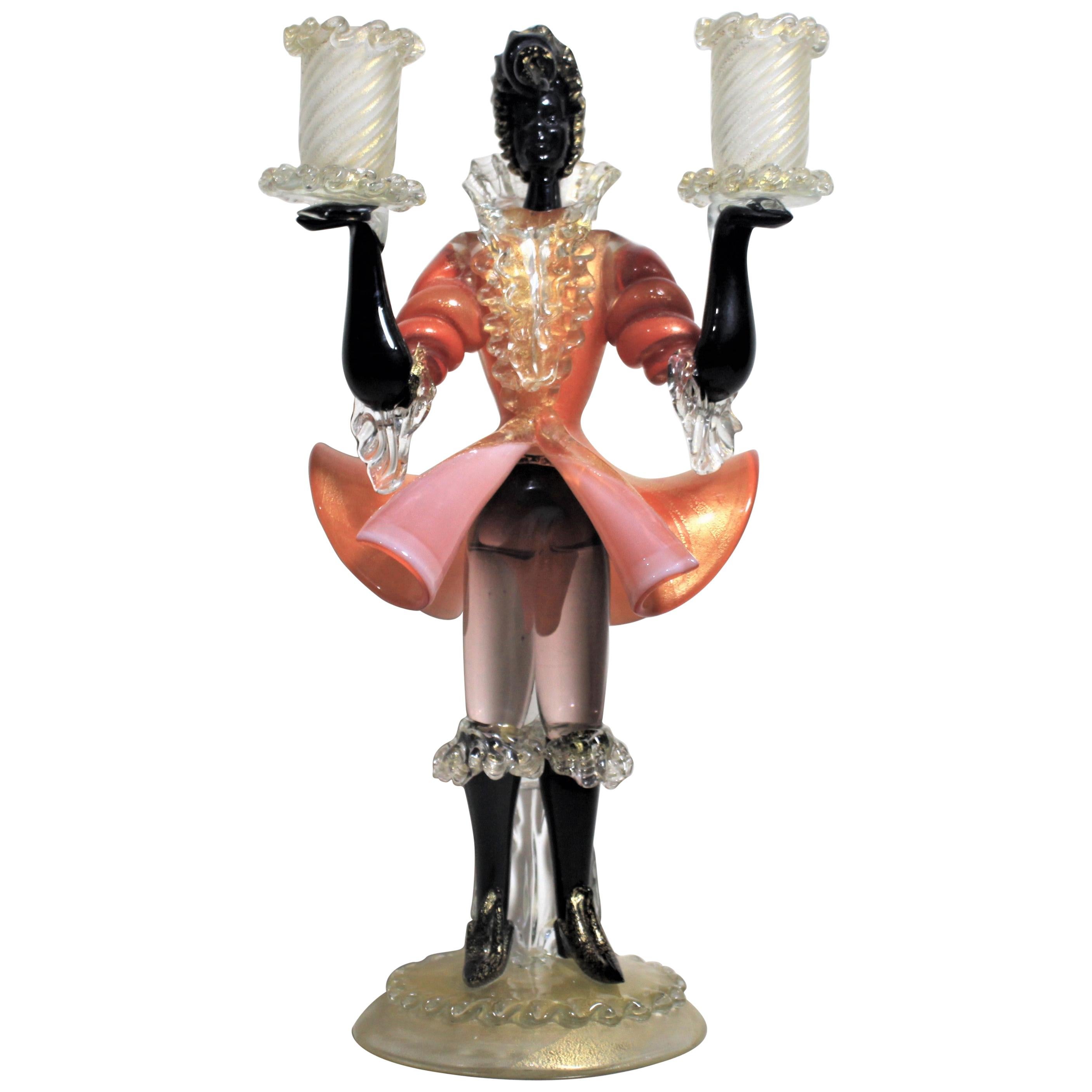 Mid-Century Modern Murano Barovier Art Glass Figural Double Candlestick For Sale