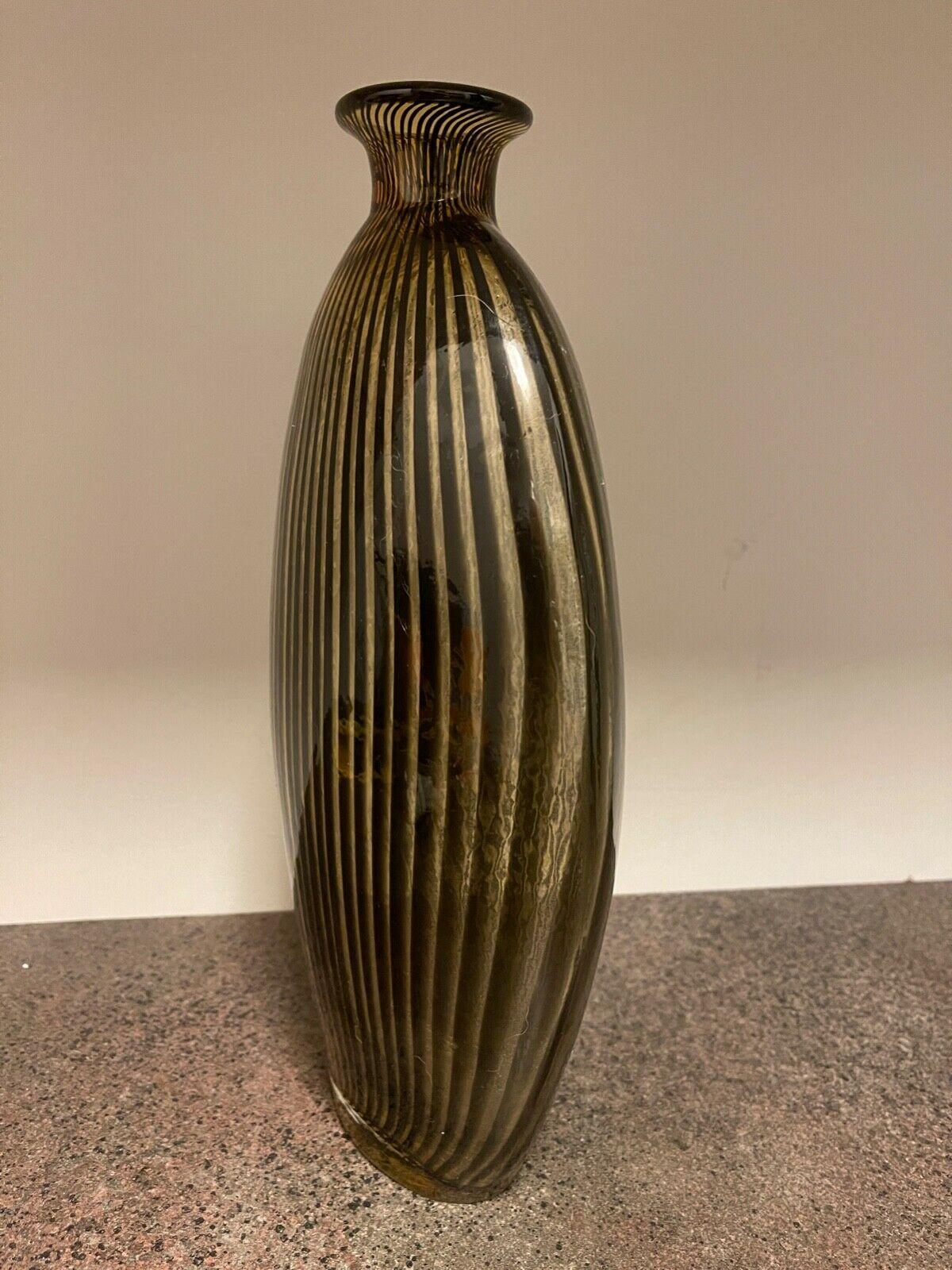 Hand-Crafted Mid-Century Modern Murano Black and Amber Art Glass Vase Italy, Circa 1950s