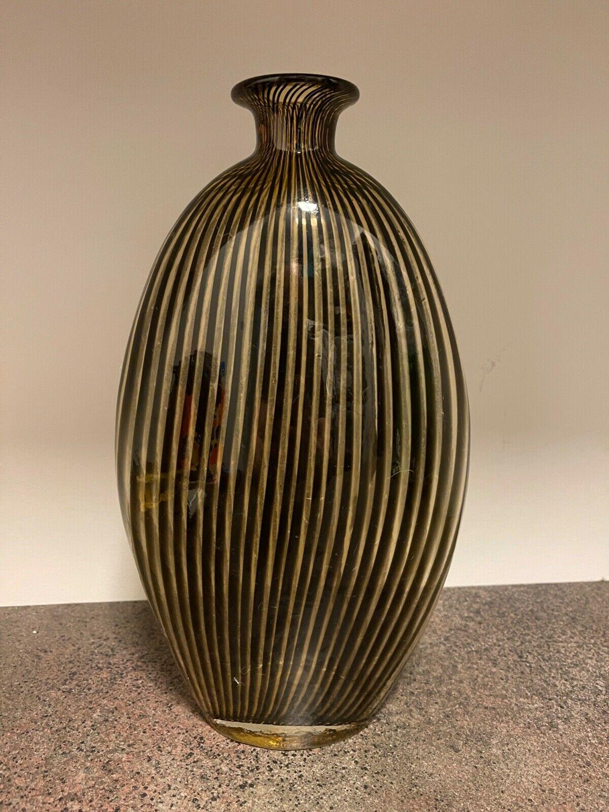 20th Century Mid-Century Modern Murano Black and Amber Art Glass Vase Italy, Circa 1950s