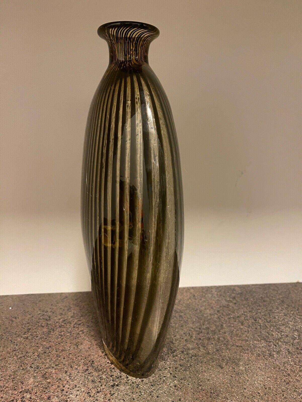 Mid-Century Modern Murano Black and Amber Art Glass Vase Italy, Circa 1950s 1