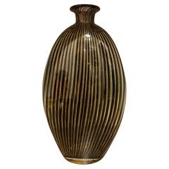 Mid-Century Modern Murano Black and Amber Art Glass Vase Italy, Circa 1950s
