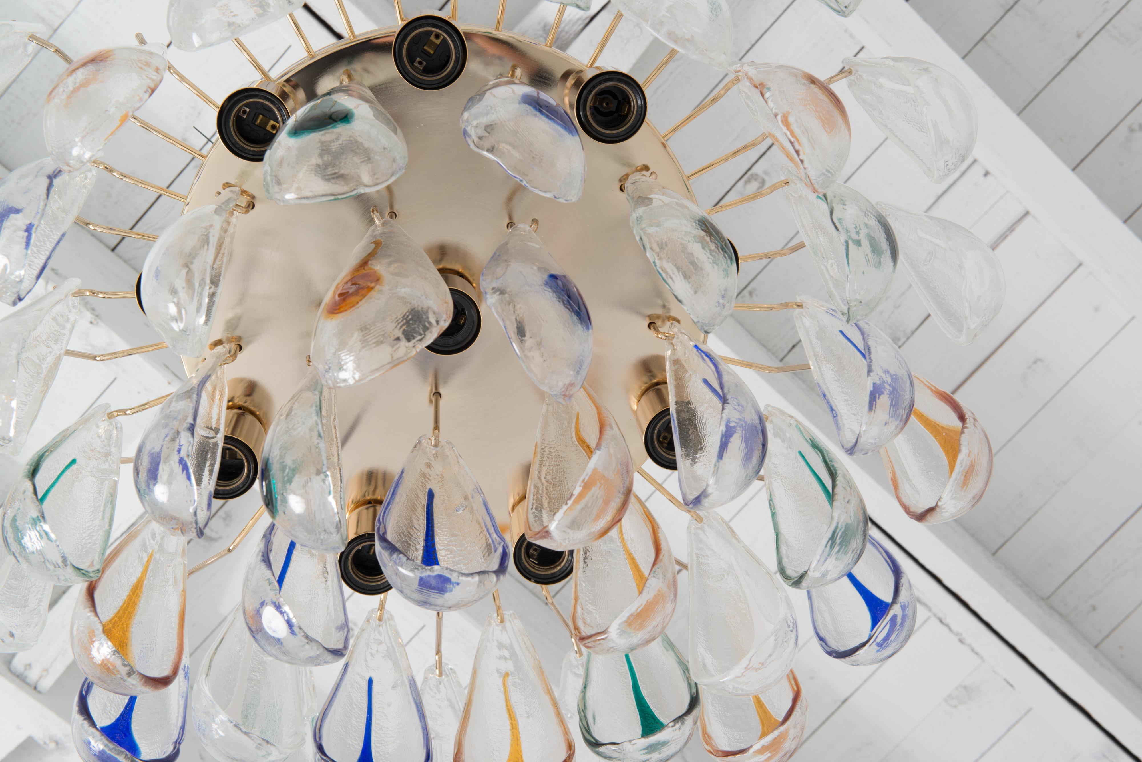 Brass Mid-Century Modern Murano Blown Glass Chandelier, 1960s For Sale