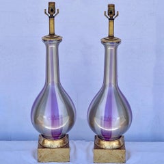 Mid-Century Modern Murano Blown Glass Table Lamps with Giltwood Bases, Pair