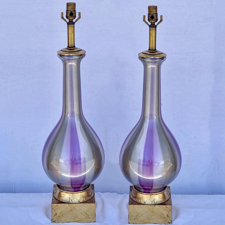 MidCentury Modern Murano Blown Glass Table Lamps with Giltwood Bases