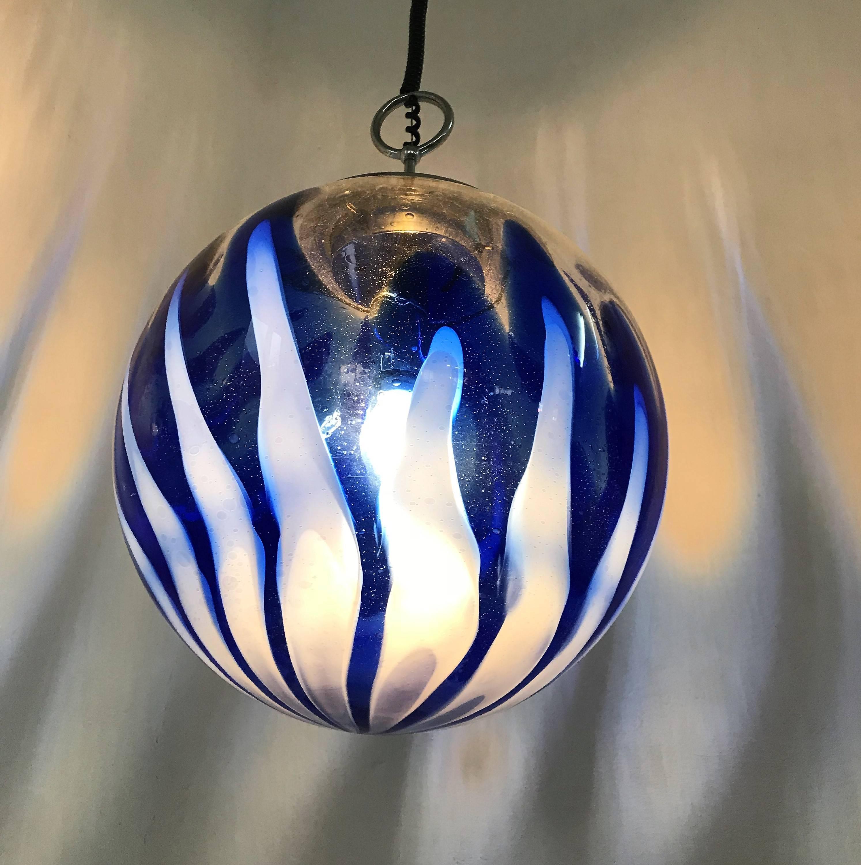 Italian Mid-Century Modern Murano Blue Glass Sphere Chandelier by Mazzega, circa 1970