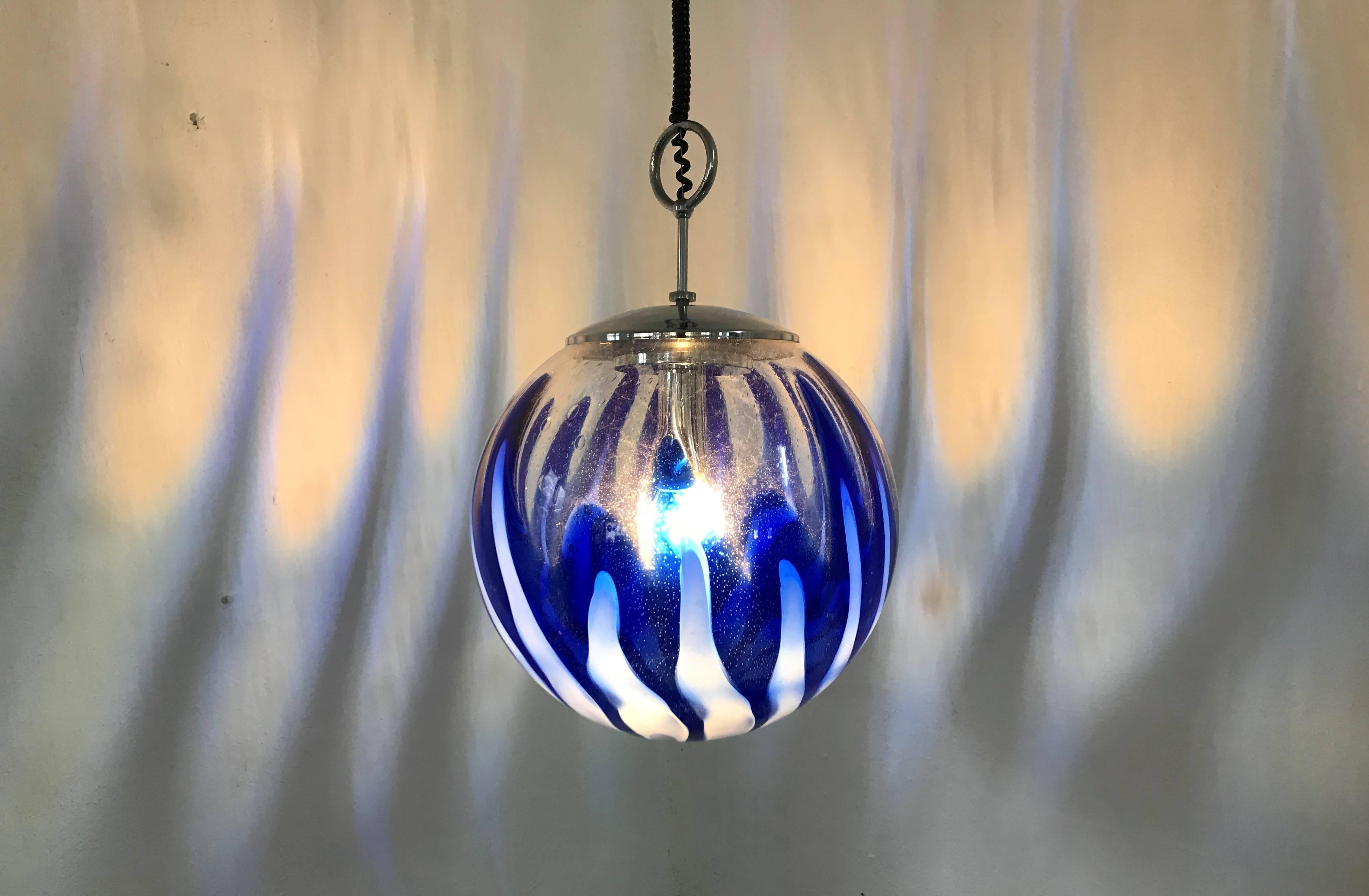 20th Century Mid-Century Modern Murano Blue Glass Sphere Chandelier by Mazzega, circa 1970