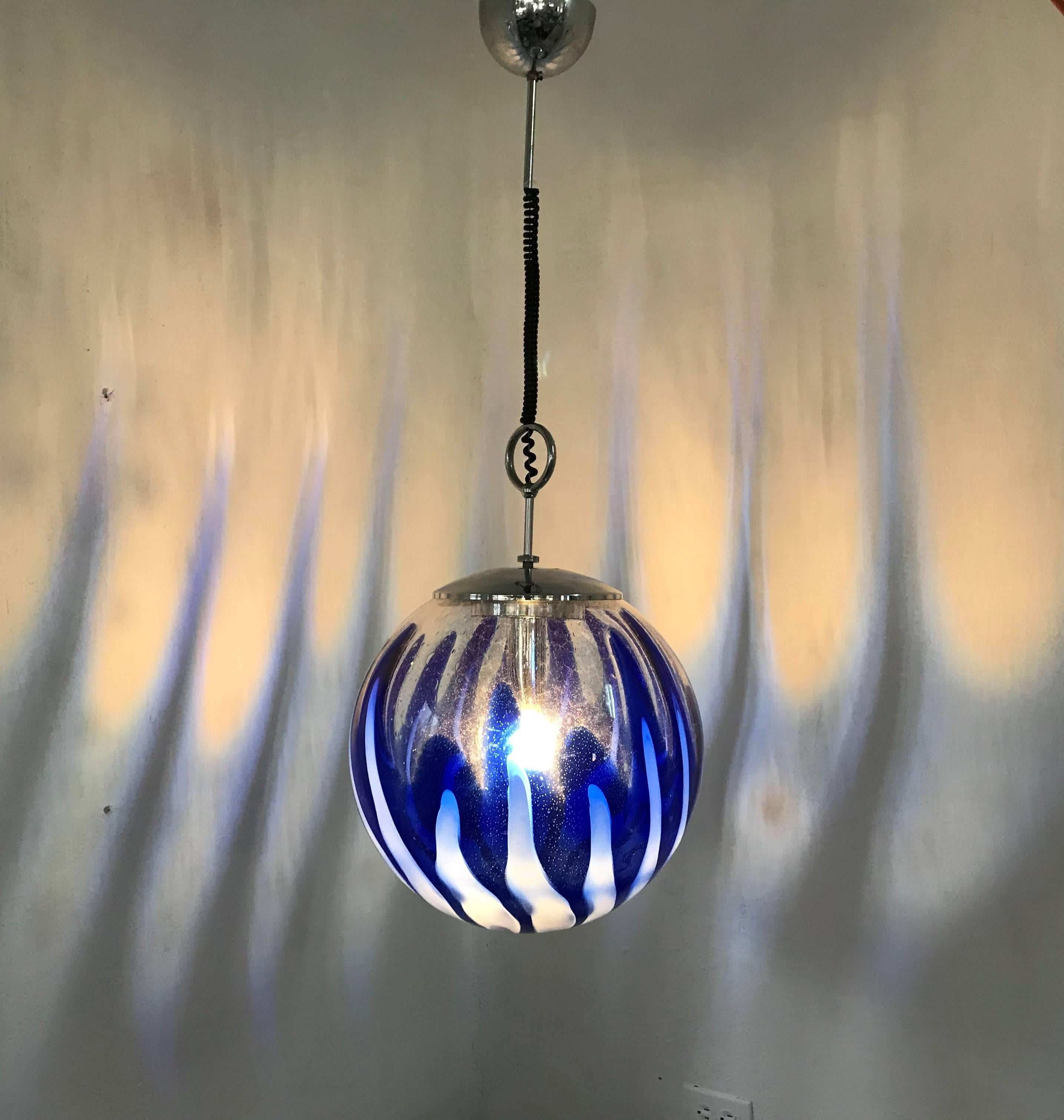 Murano Glass Mid-Century Modern Murano Blue Glass Sphere Chandelier by Mazzega, circa 1970
