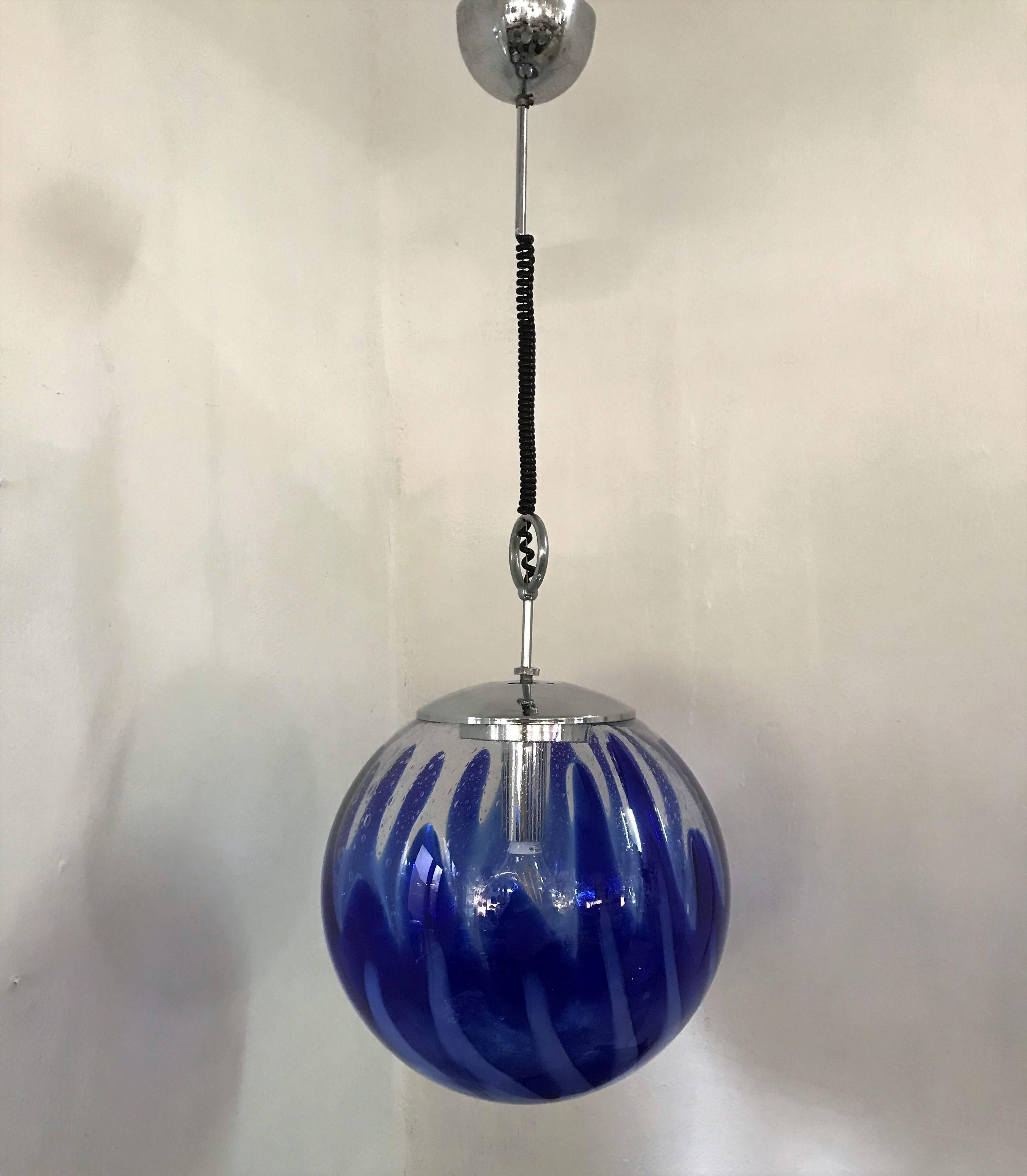 Mid-Century Modern Murano Blue Glass Sphere Chandelier by Mazzega, circa 1970 2