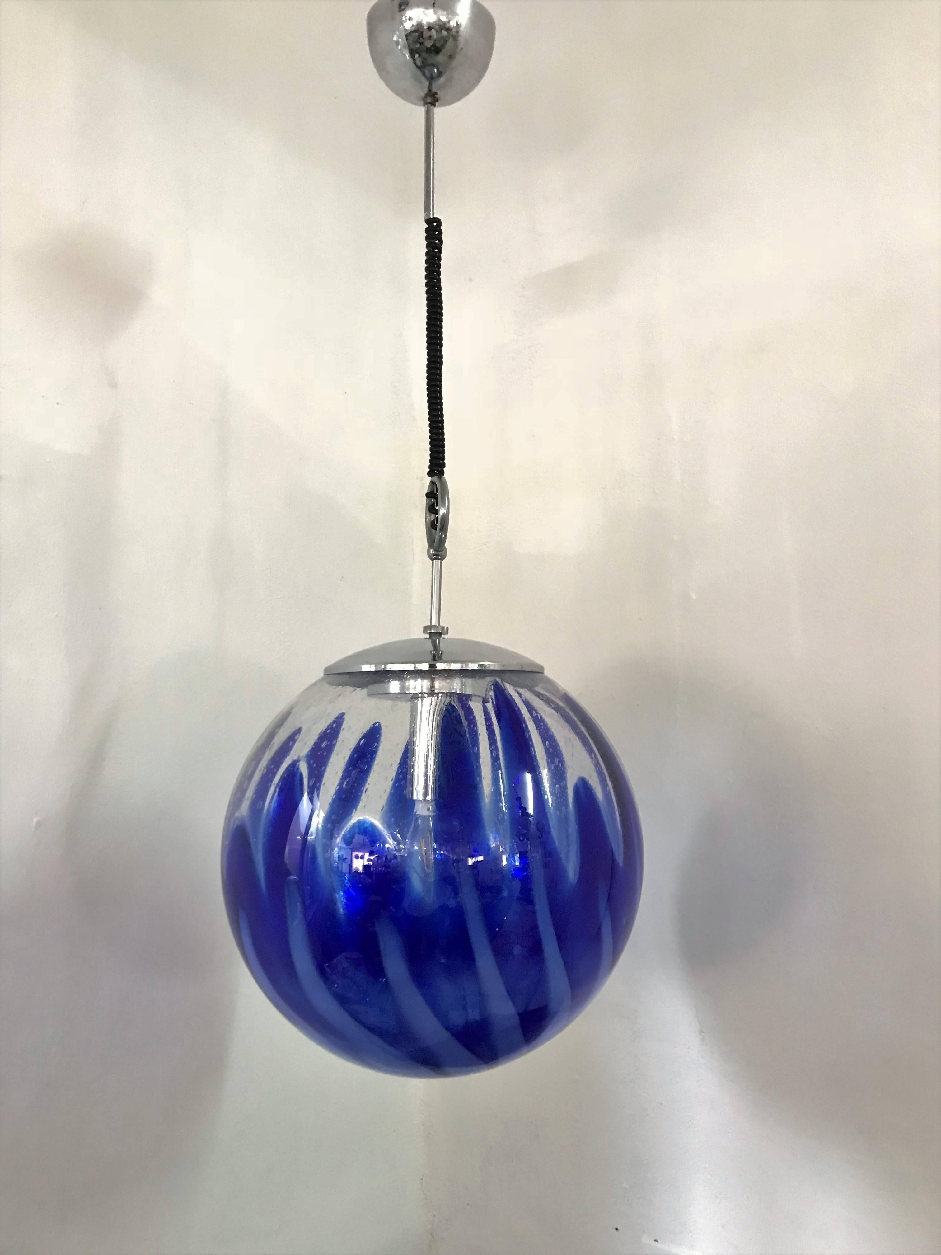 Mid-Century Modern Murano Blue Glass Sphere Chandelier by Mazzega, circa 1970 3