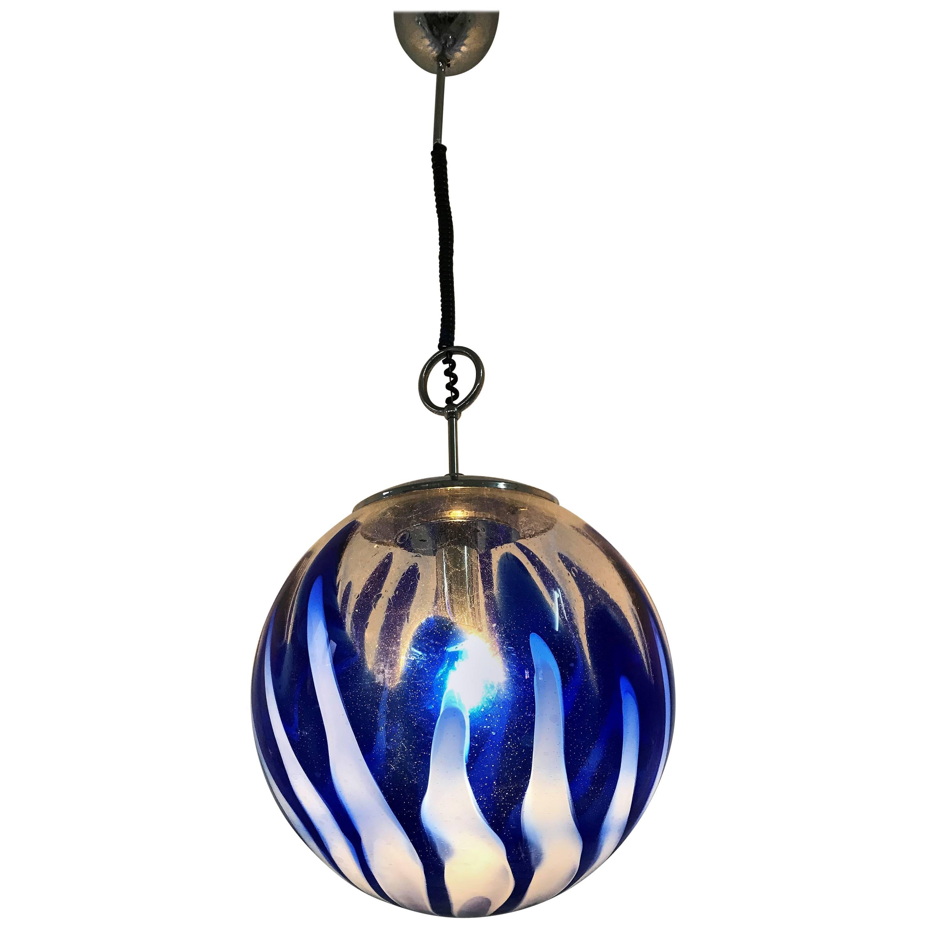 Mid-Century Modern Murano Blue Glass Sphere Chandelier by Mazzega, circa 1970