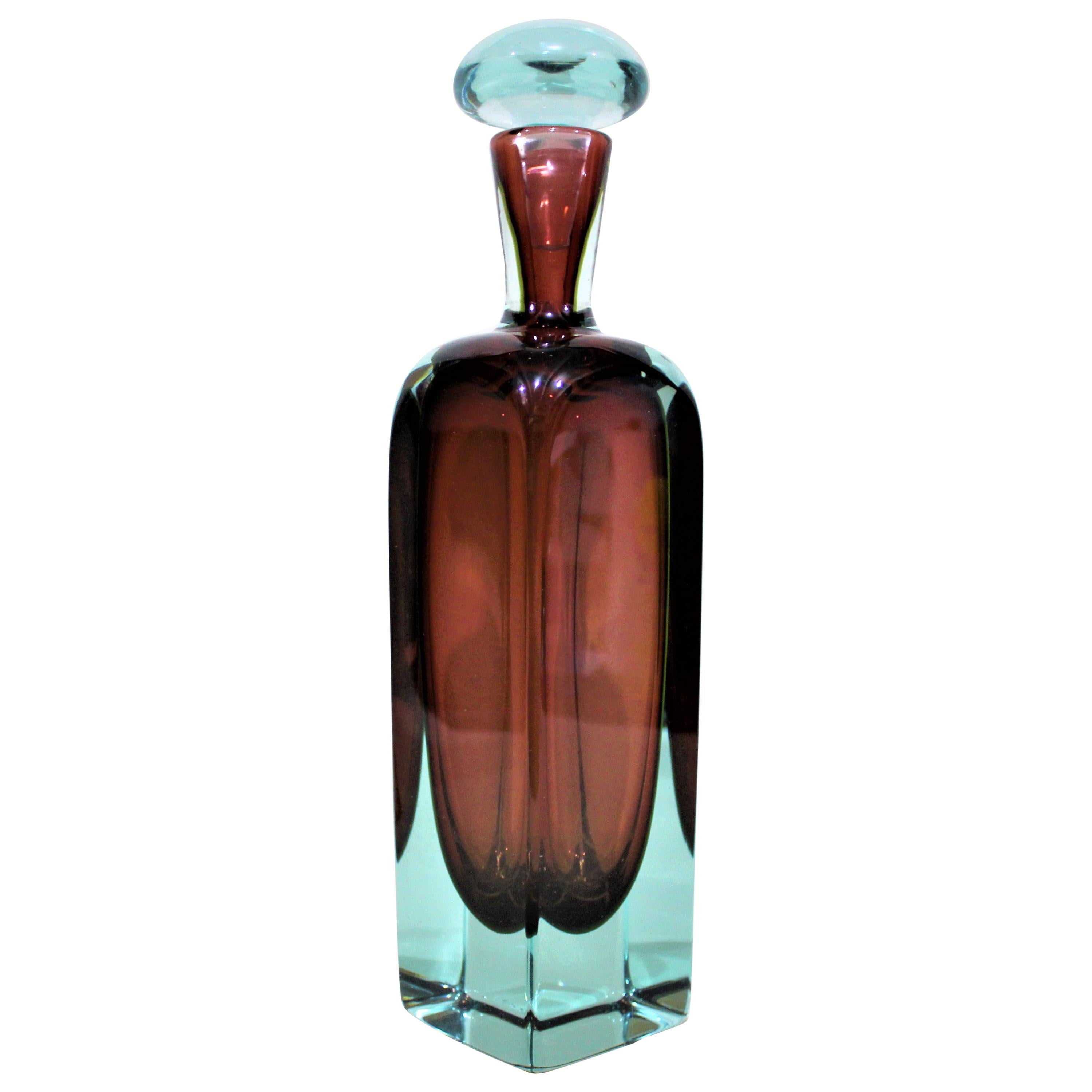 The Moderns Modern Murano Blue & Rust Art Glass Bottle with Stopper (Bouteille en verre d'art bleu et rouille avec bouchon)