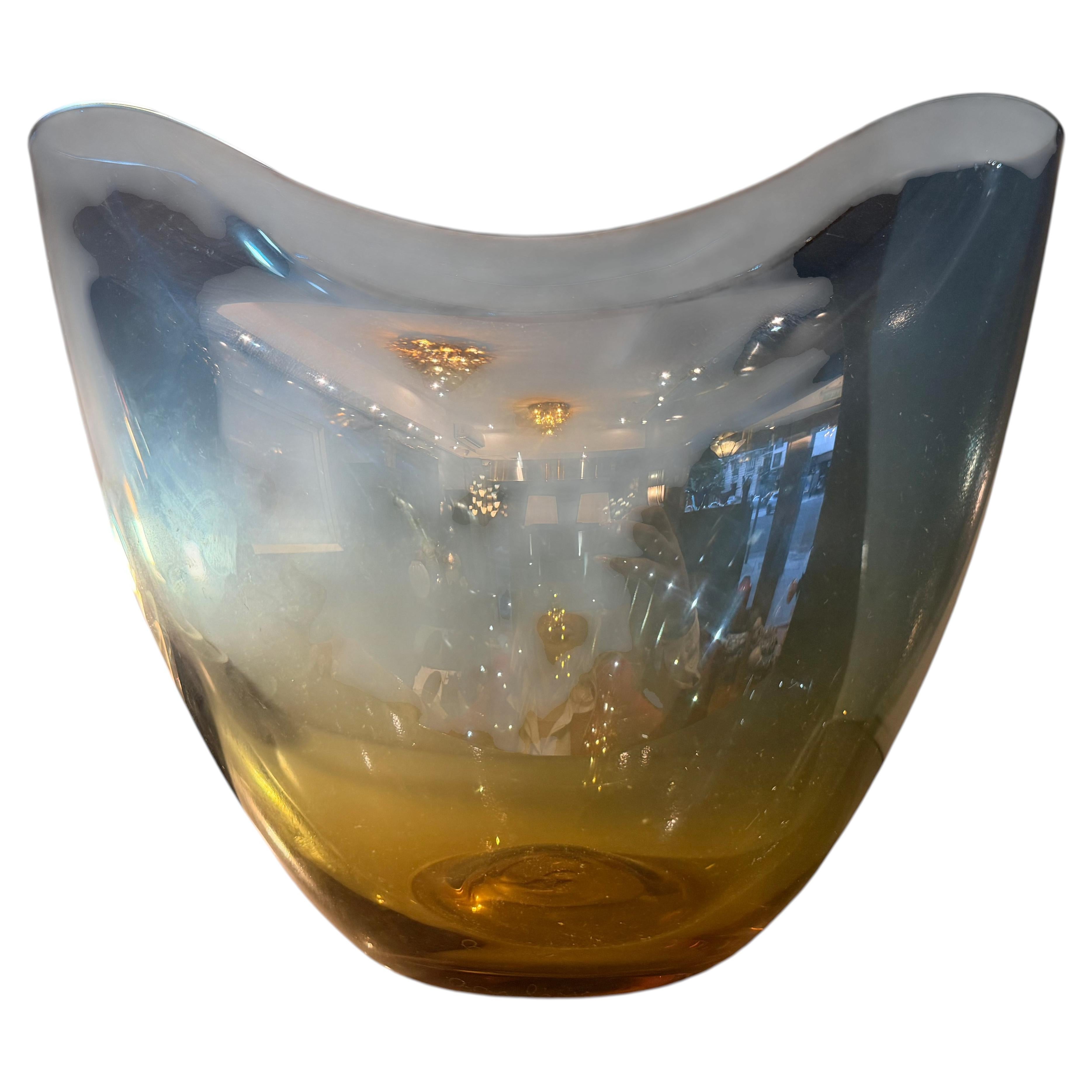 Mid-Century Modern Murano Blue to Yellow Sommerso Glass Vase by Alfredo Barbini