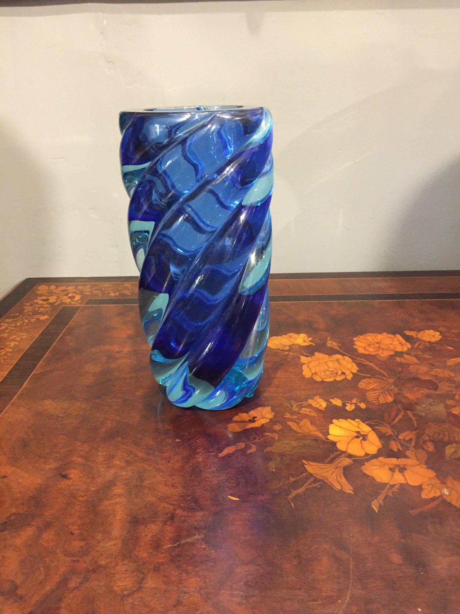 Mid-Century Modern Mid Century Modern, Murano Blue Vase, Doppio Ritorto Amazing Technique.  For Sale