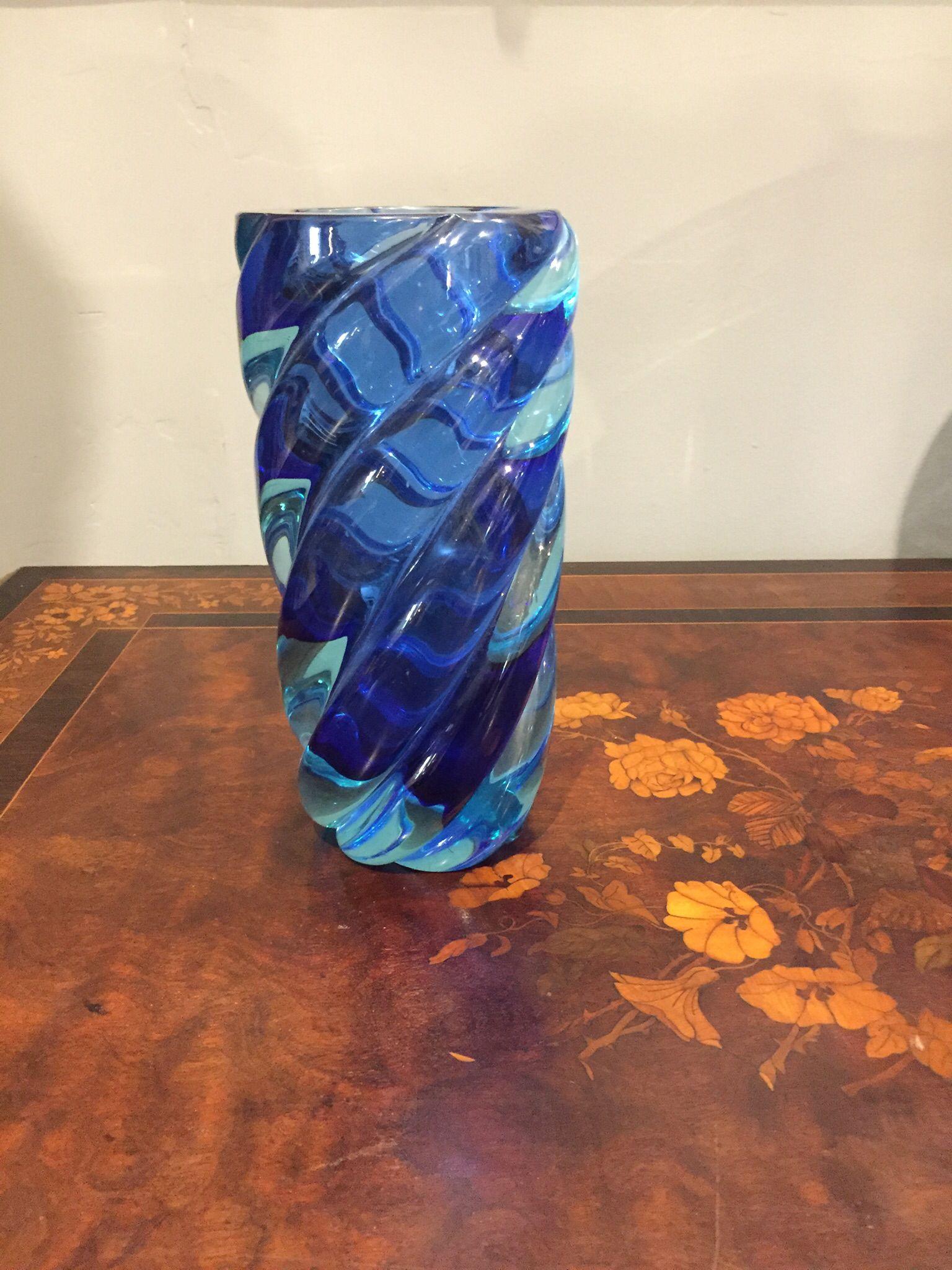 Italian Mid Century Modern, Murano Blue Vase, Doppio Ritorto Amazing Technique.  For Sale