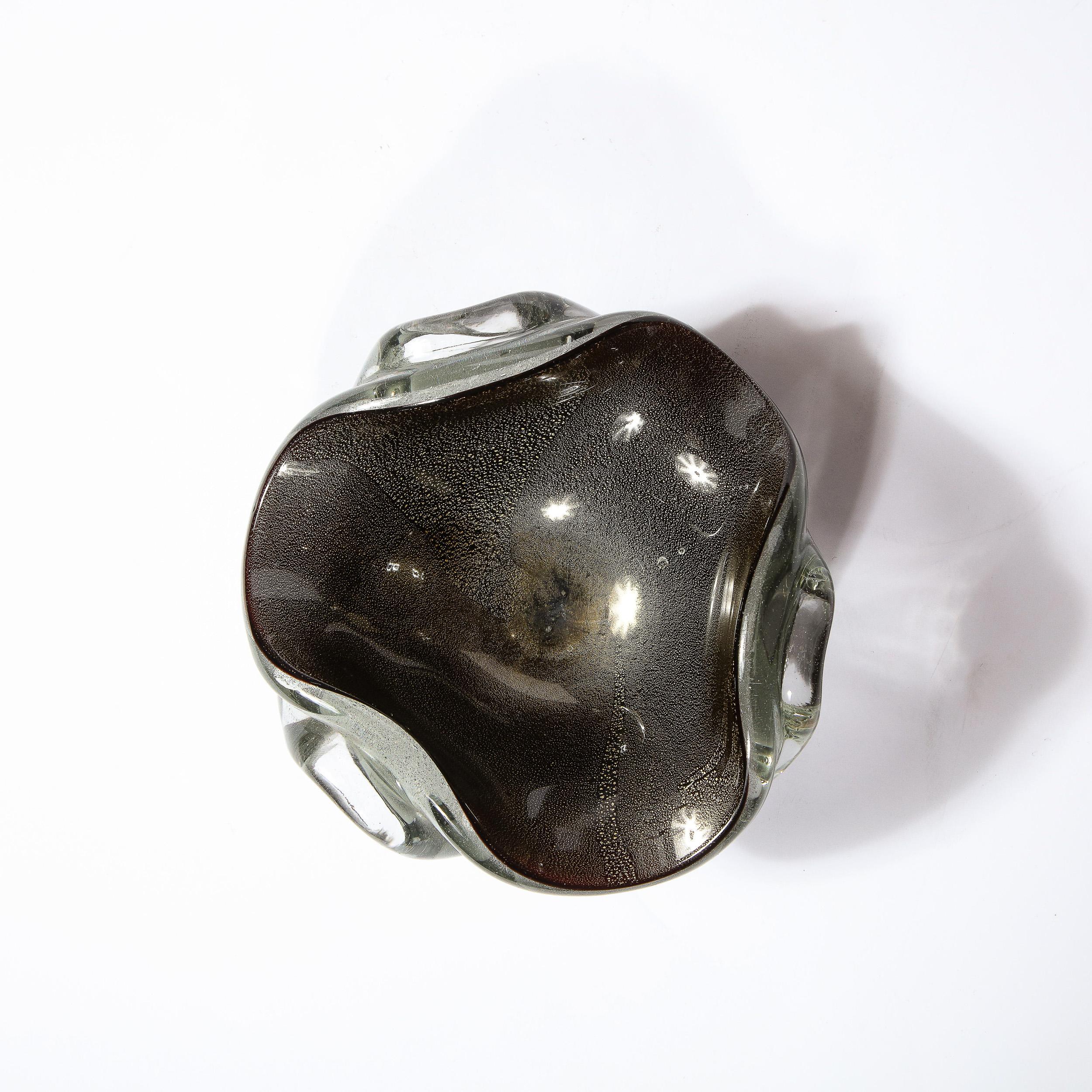 Mid-Century Modern Murano Bowl in Black & Translucent Glass w/ 24kt Gold Flecks 4