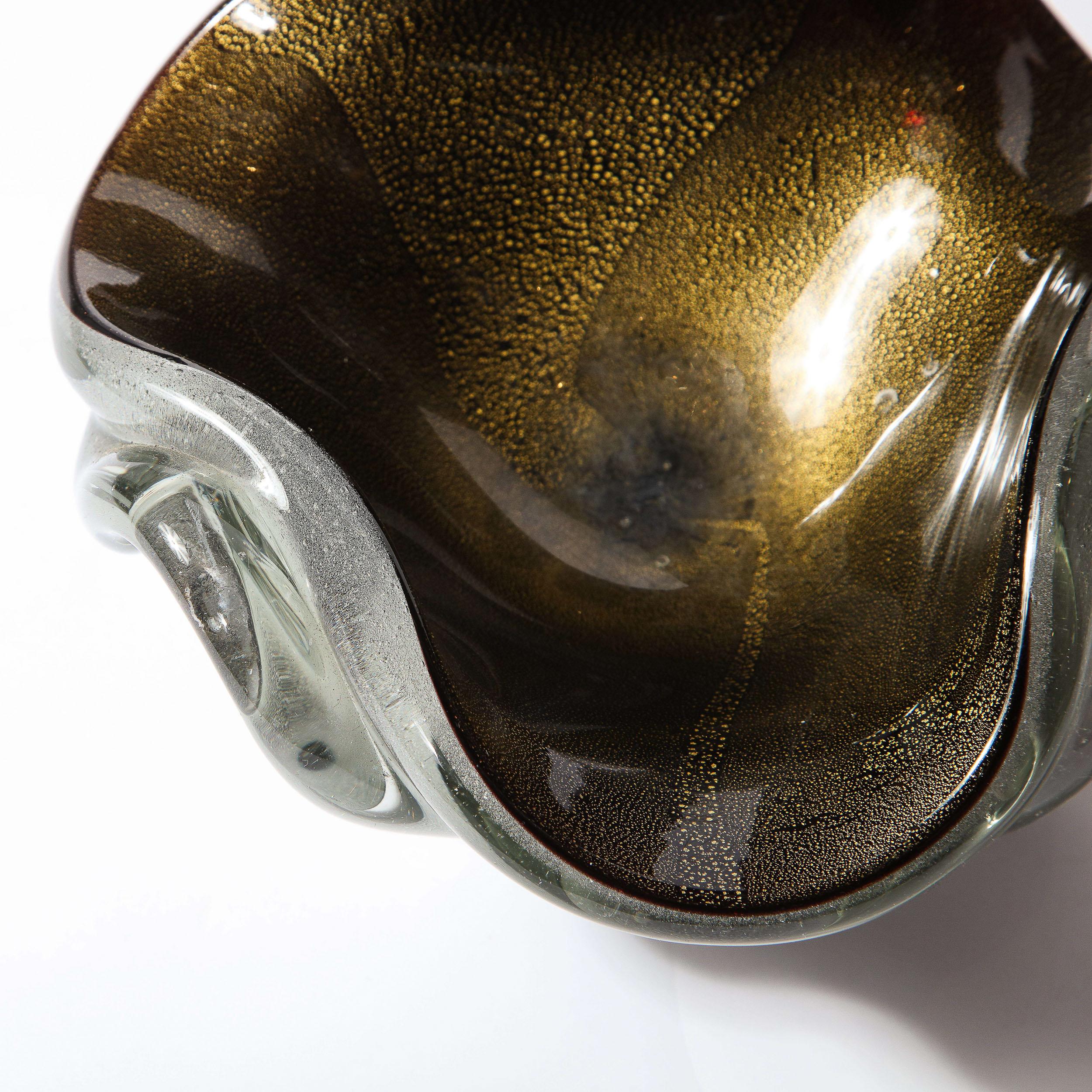 Mid-Century Modern Murano Bowl in Black & Translucent Glass w/ 24kt Gold Flecks 5